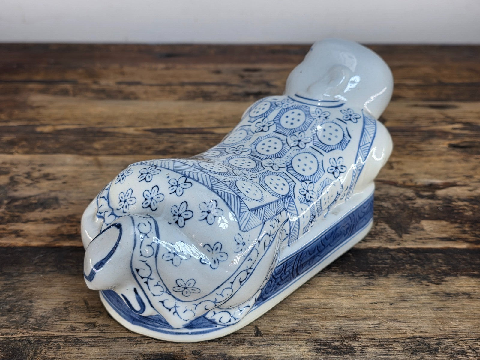 Vintage Pair of Chinese Blue & White Porcelain Pillows - "Lounging Boys"