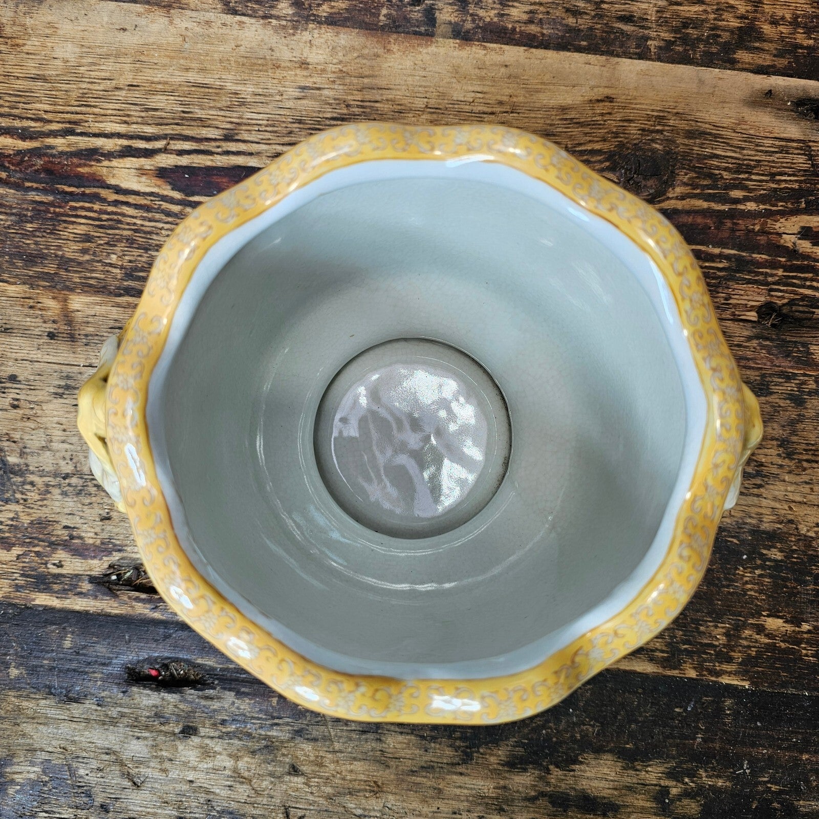 Yellow Decorated Porcelain Vase with Fruit Handles in Qianlong Style 6"H
