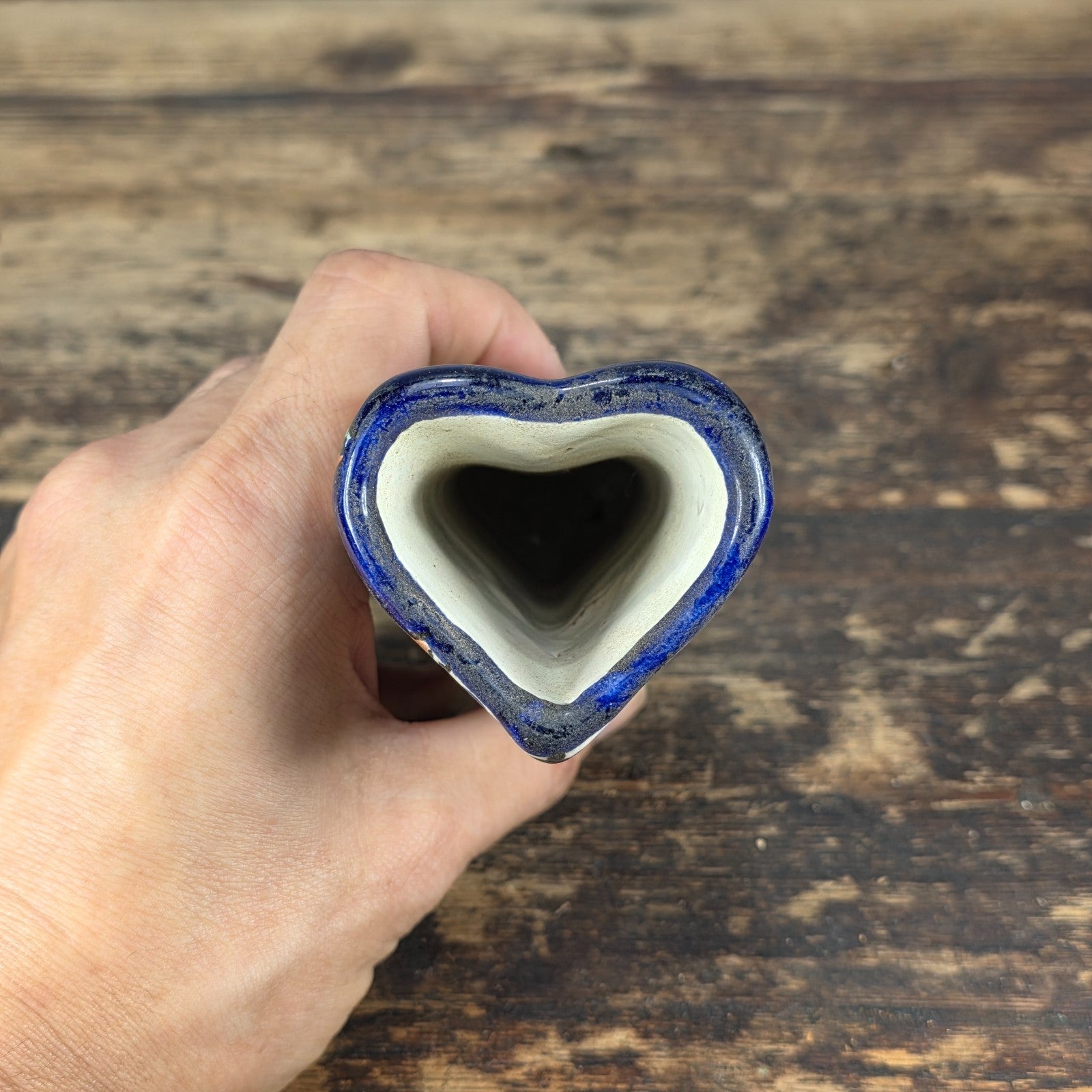 Vintage Talavera Mexico Heart Vase – Hand Painted Folk Art Ceramic 5.5"H