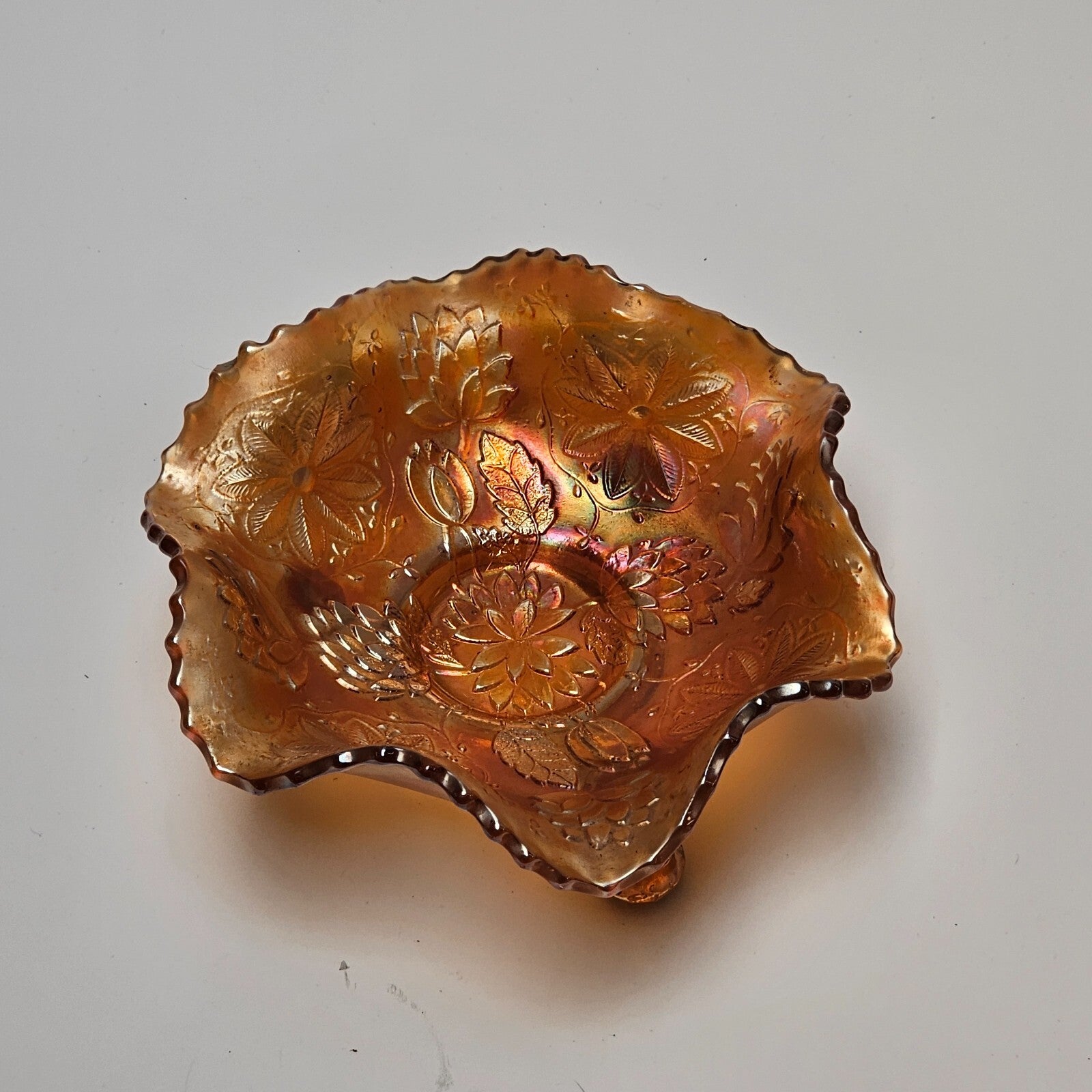 Vintage Carnival Glass Footed Candy / Nut Compote Dish