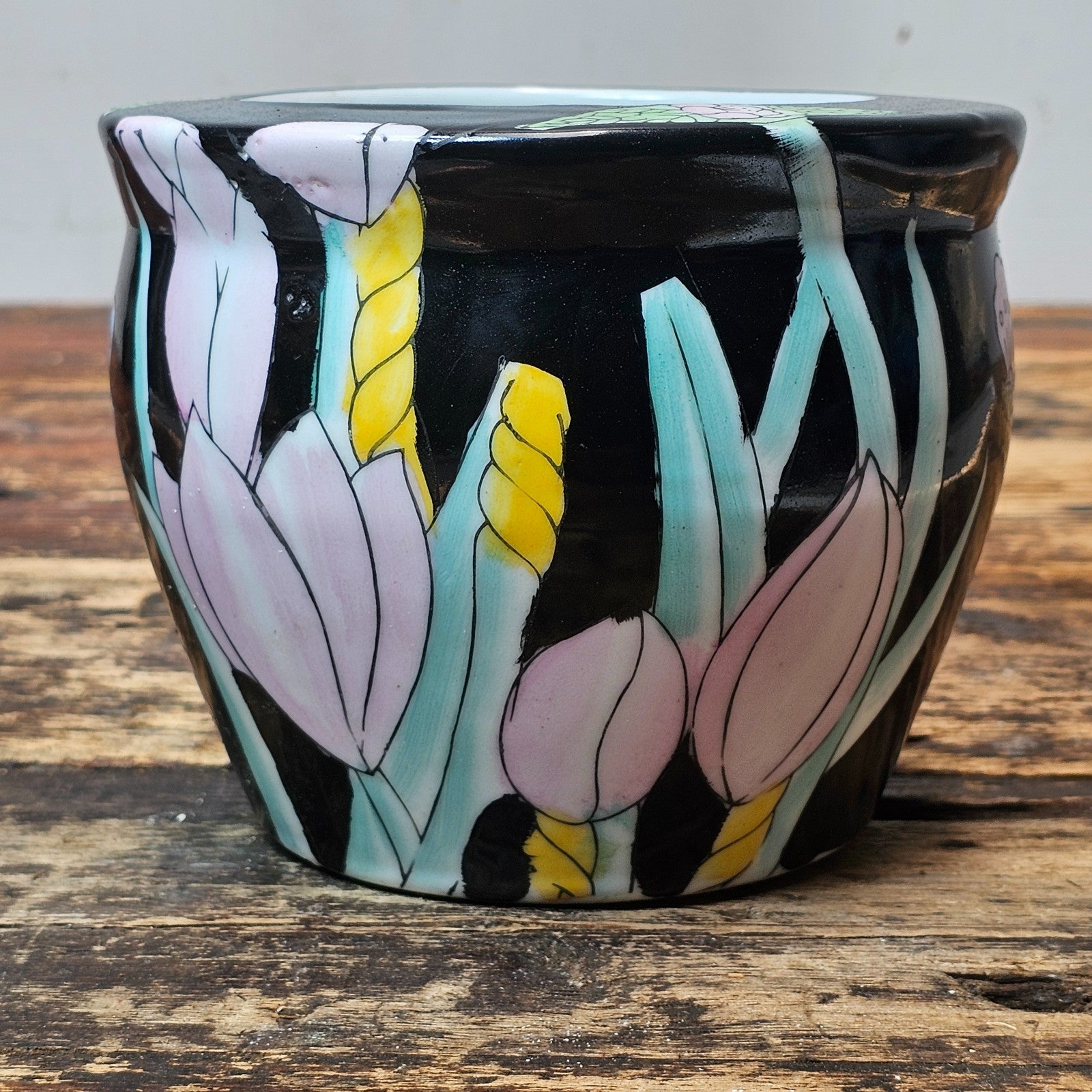 Vintage Ceramic Planter | Pastel Floral & Butterfly Motif 6" Dia. x 5" H