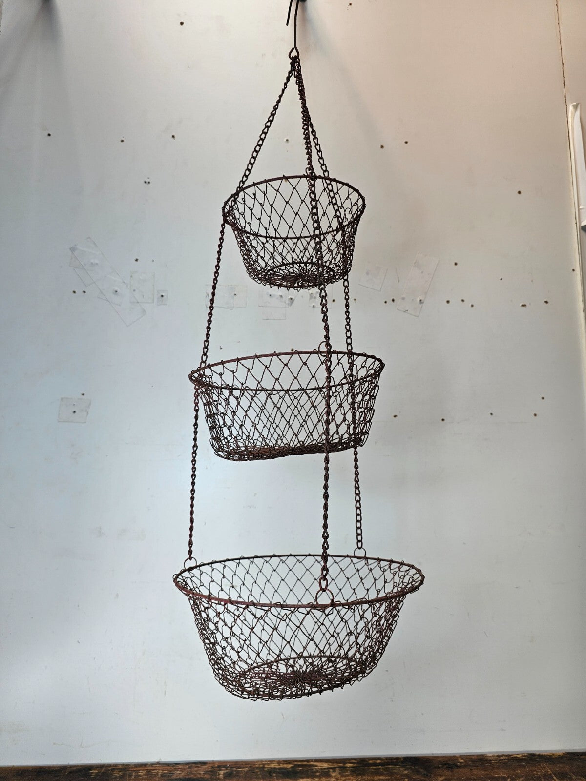 Vintage Rusty 3 Tier Metal Wire Hanging Basket Collapsible