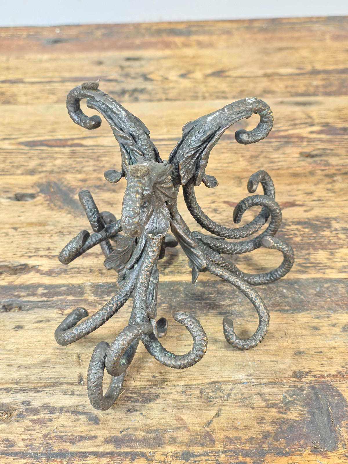 Botanical Cast Bronze Sphere Stand — Acanthus Leaf Orb Holder 6"