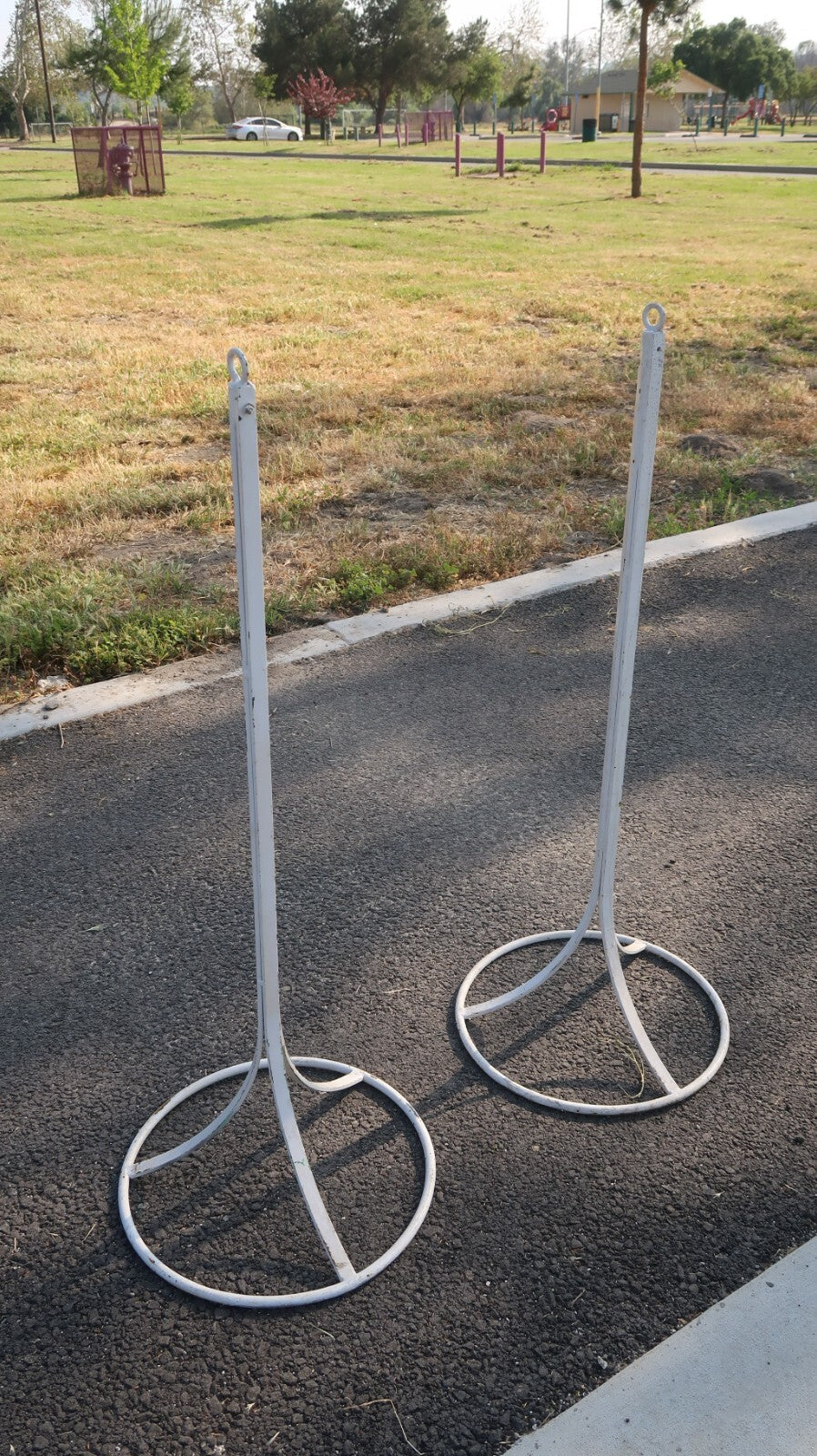 2 Vintage Free Standing Steel Stanchions 40.5" White Aisle Divider (A)