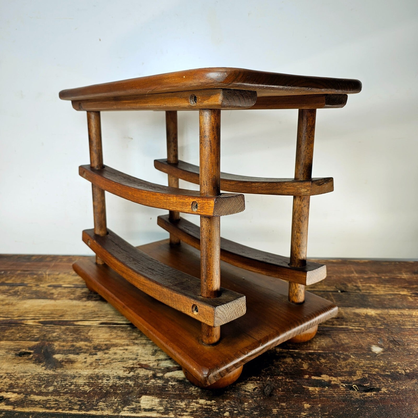Vintage Wooden Double Decker Wine Rack with Serving Top