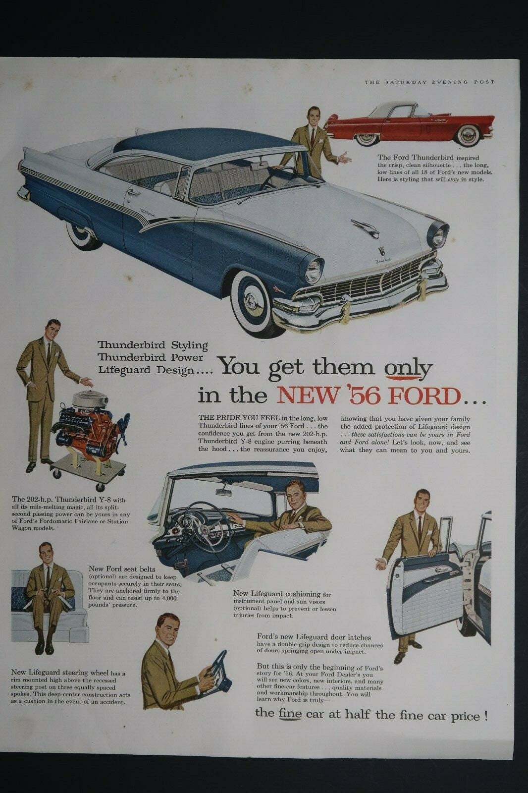 3 Sheets of 1950's Ford Original Print Advertisements