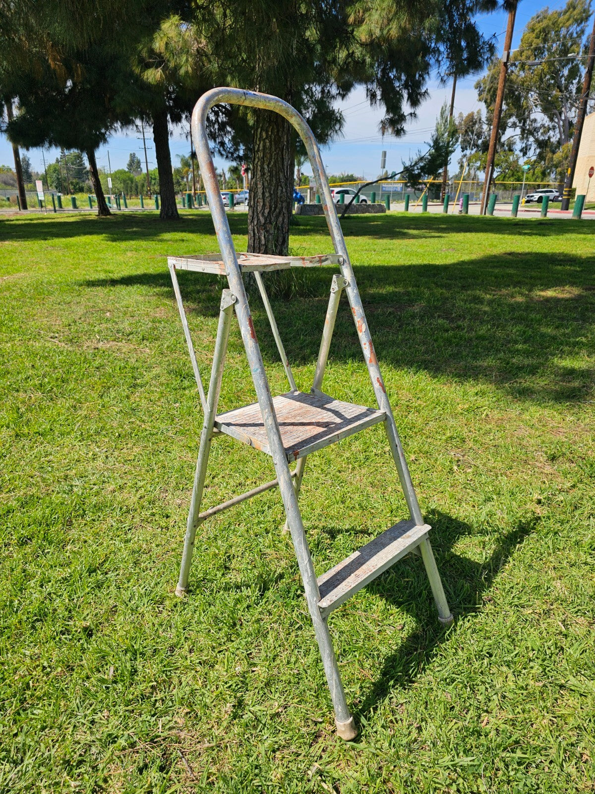 Vintage 2-Step Household Aluminum Ladder Folding 50.5" H