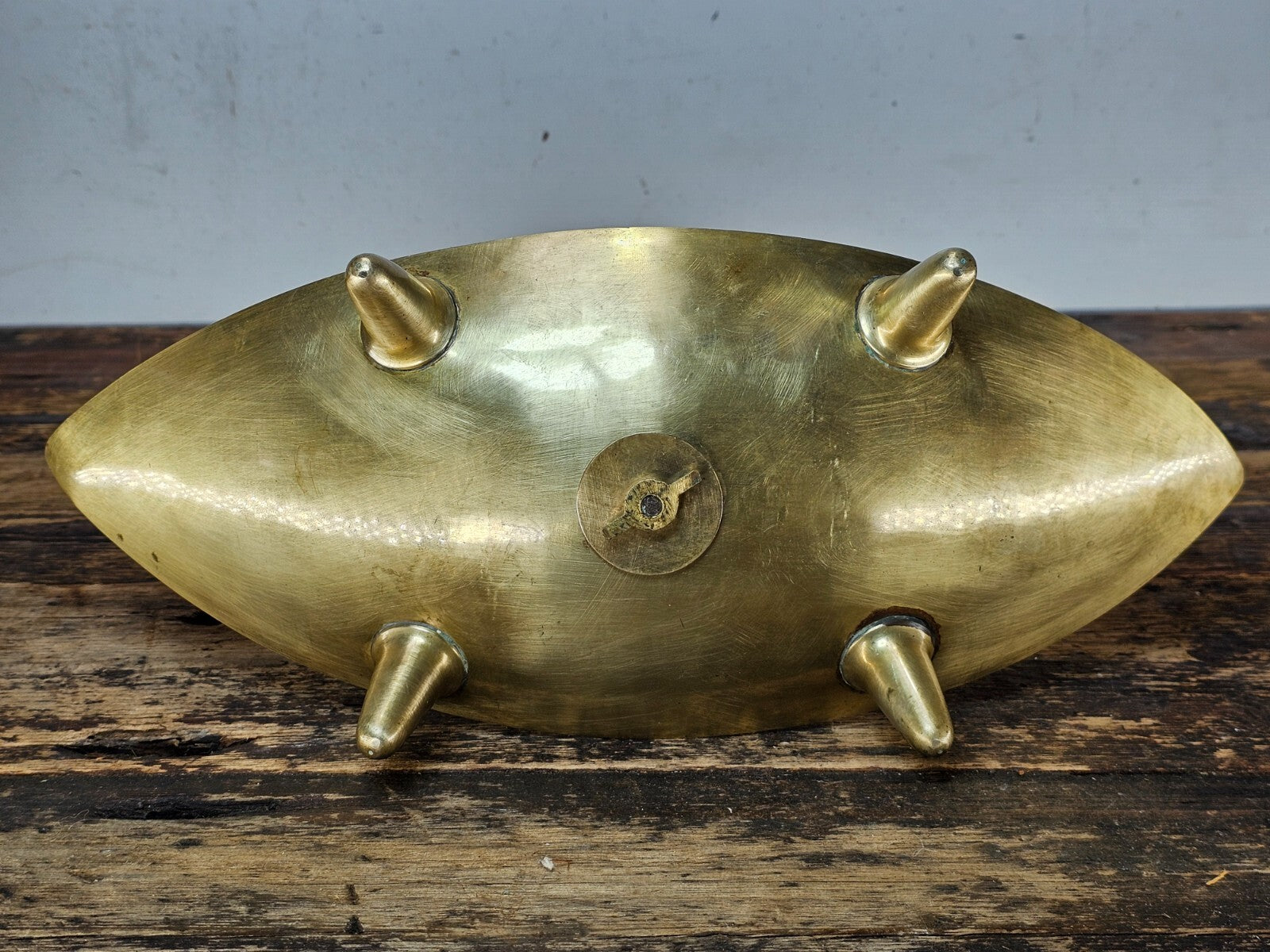 Mid-Century Modern Footed Brass 3 Tier Cake Stand with Wood Handle
