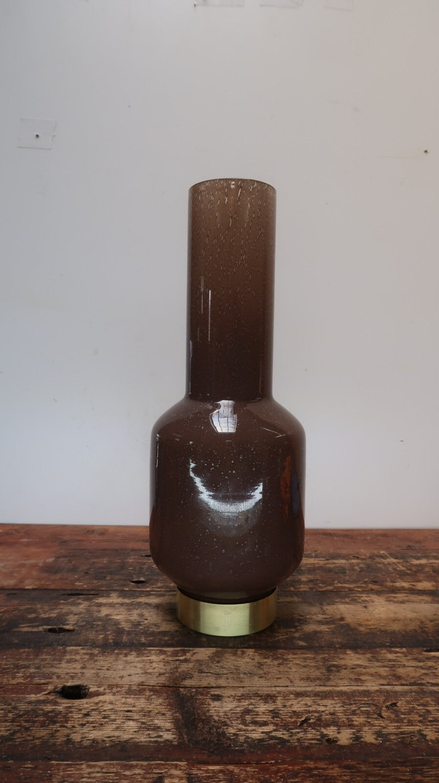 Reddish Brown Seeded Art Glass Vase H 16.5"