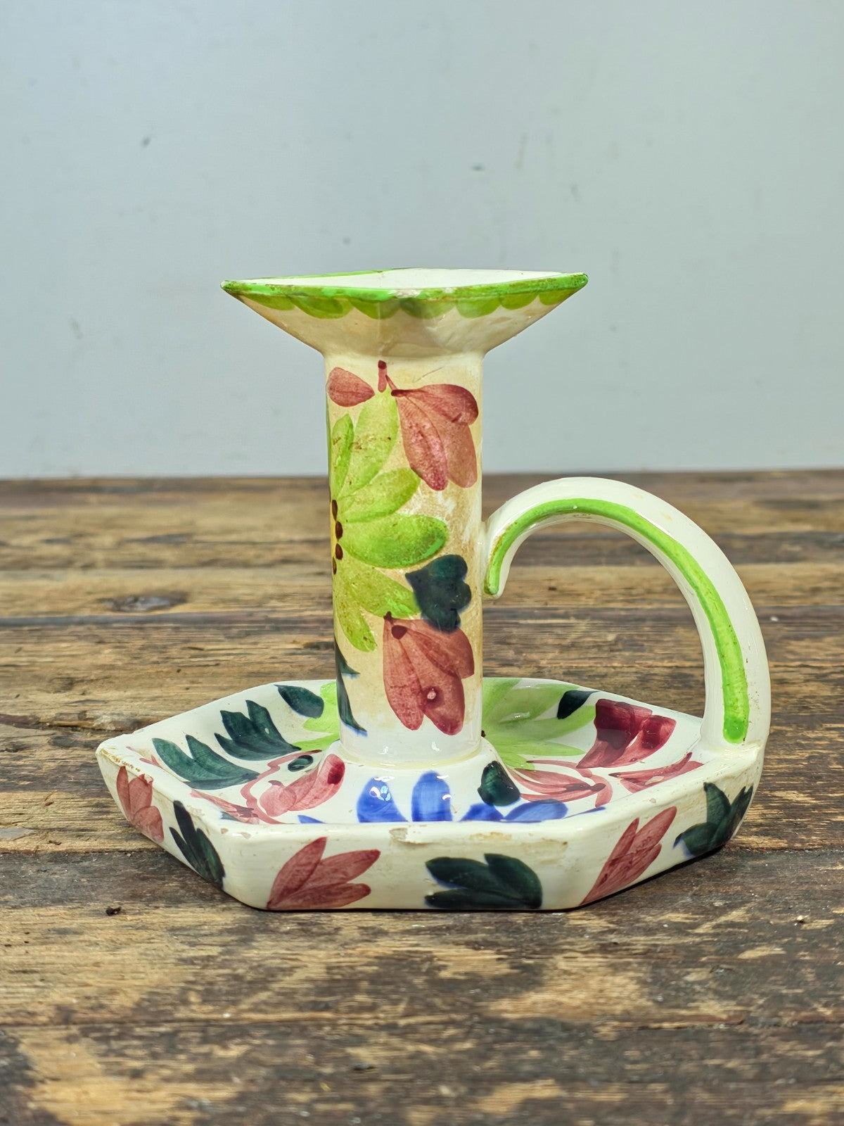Vintage SMF Schramberg Handpainted Floral Chamberstick Candle Holder Germany