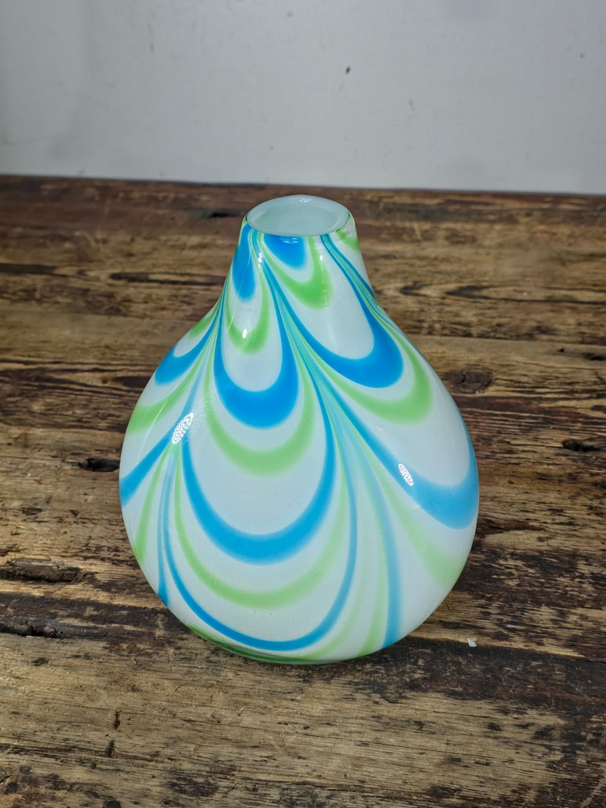 Margie’s Garden Hand Blown Glass Vase with Blue & Green Swirl Pattern