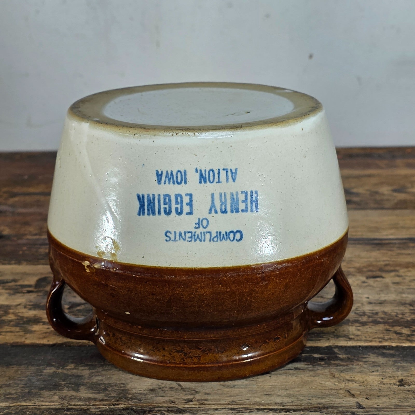 Red Wing Stoneware Advertising Bean Pot w/ Lid Henry Eggink Alton Iowa 1930's