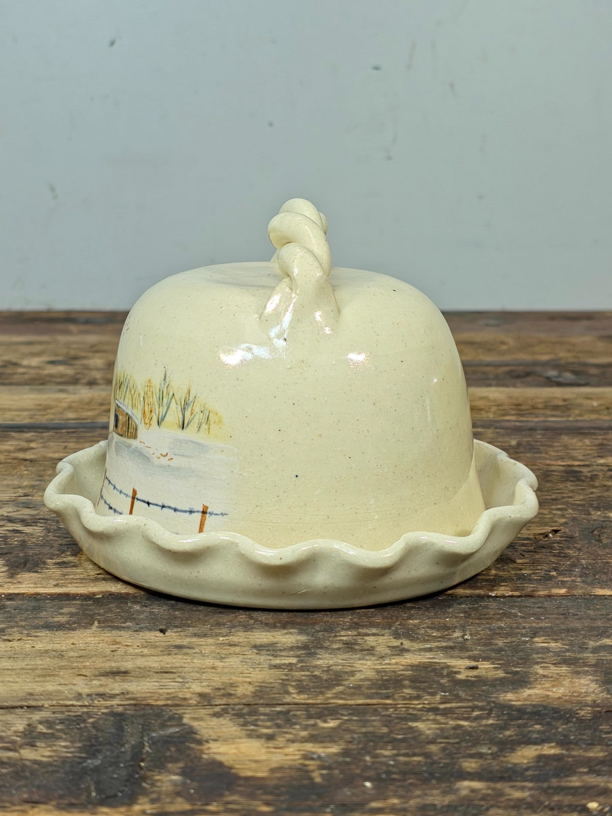 Handmade John Garrou Pottery Butter Dish Dome Old Fort NC Signed 1986