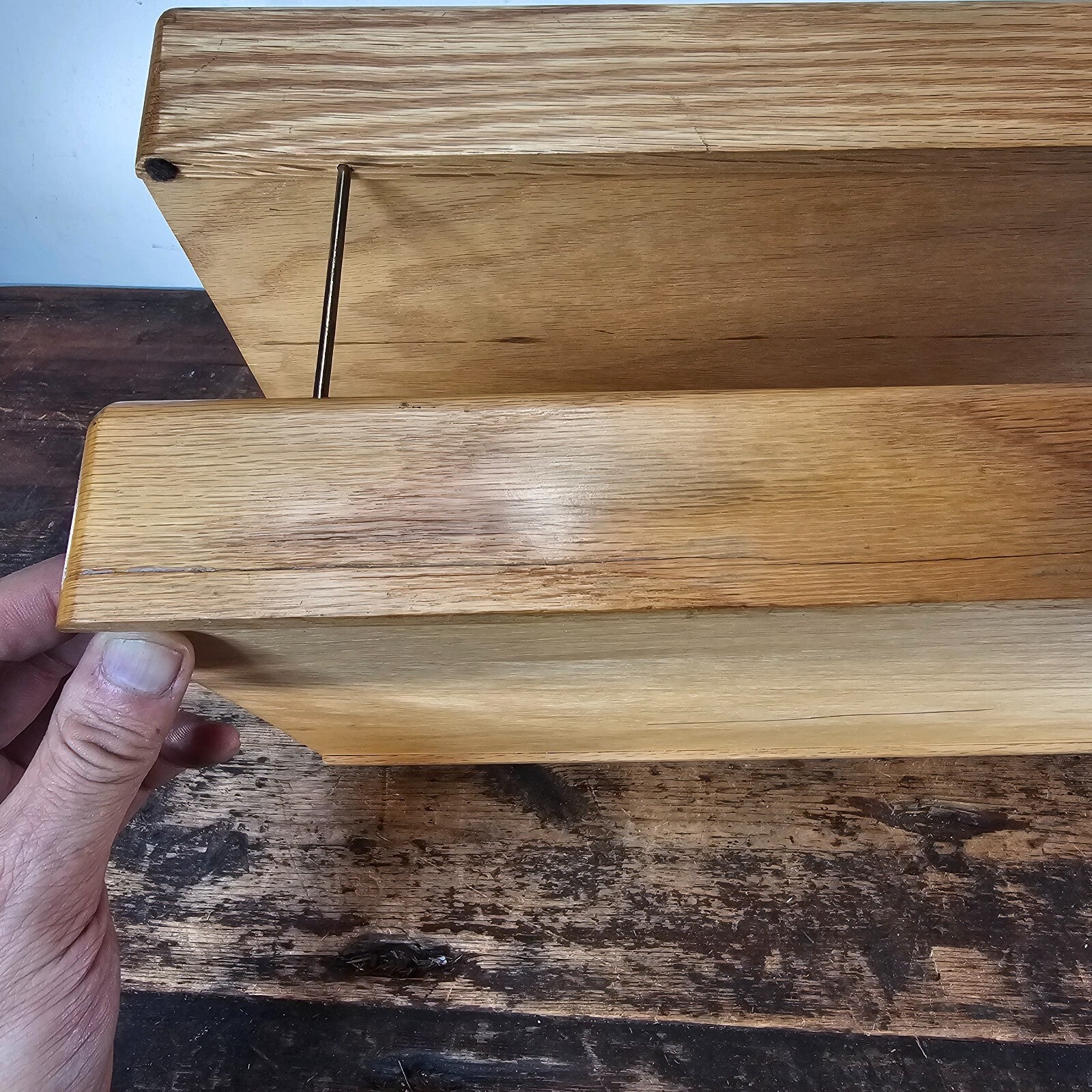 Carver Wood Products Solid Oak 2-Tier Desk Tray Set Mid-Century Modern