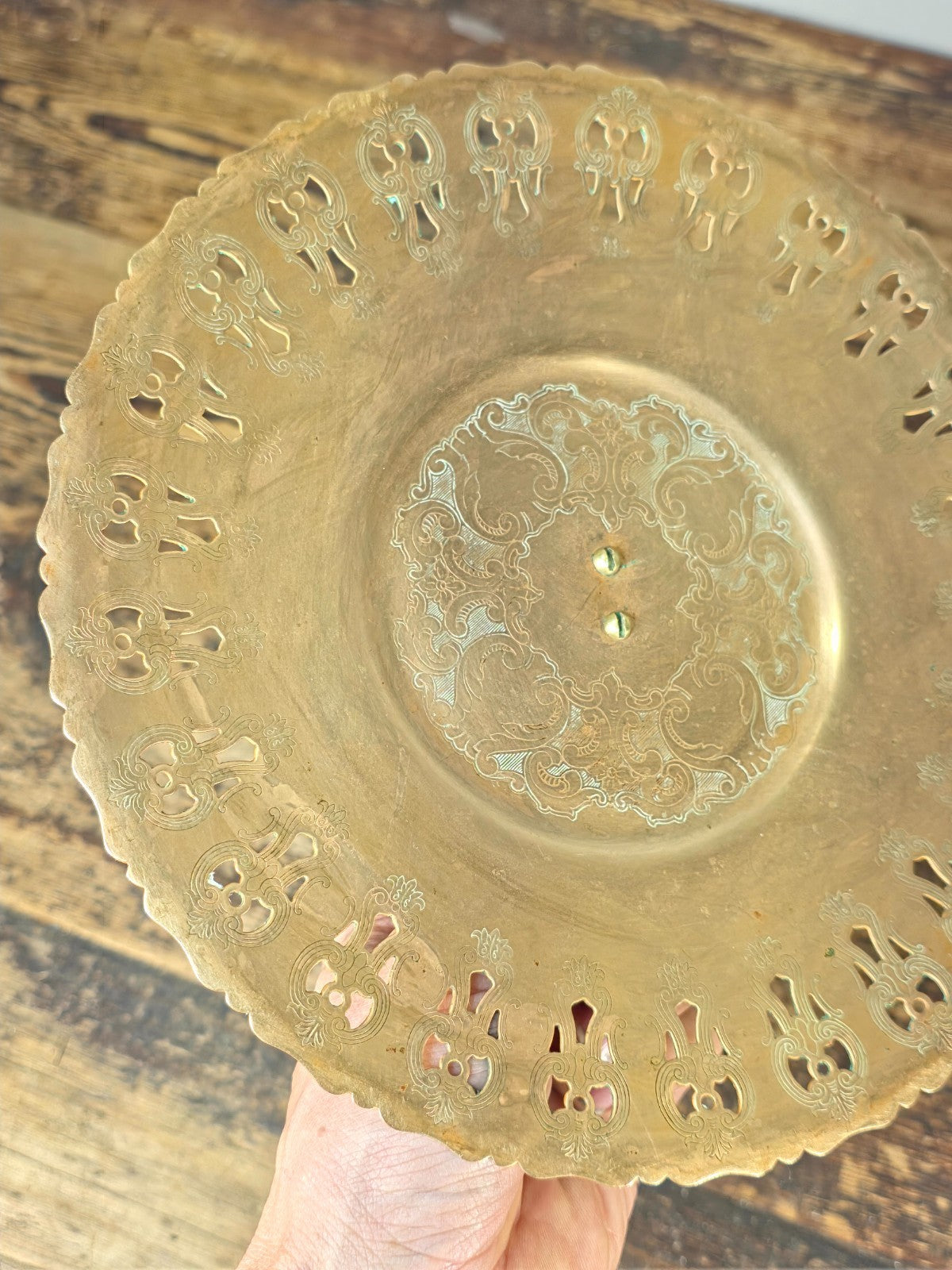 Antique Brass Pierced Wall Sconce Reflector Plate – Ornate Engraved Design 9.25"