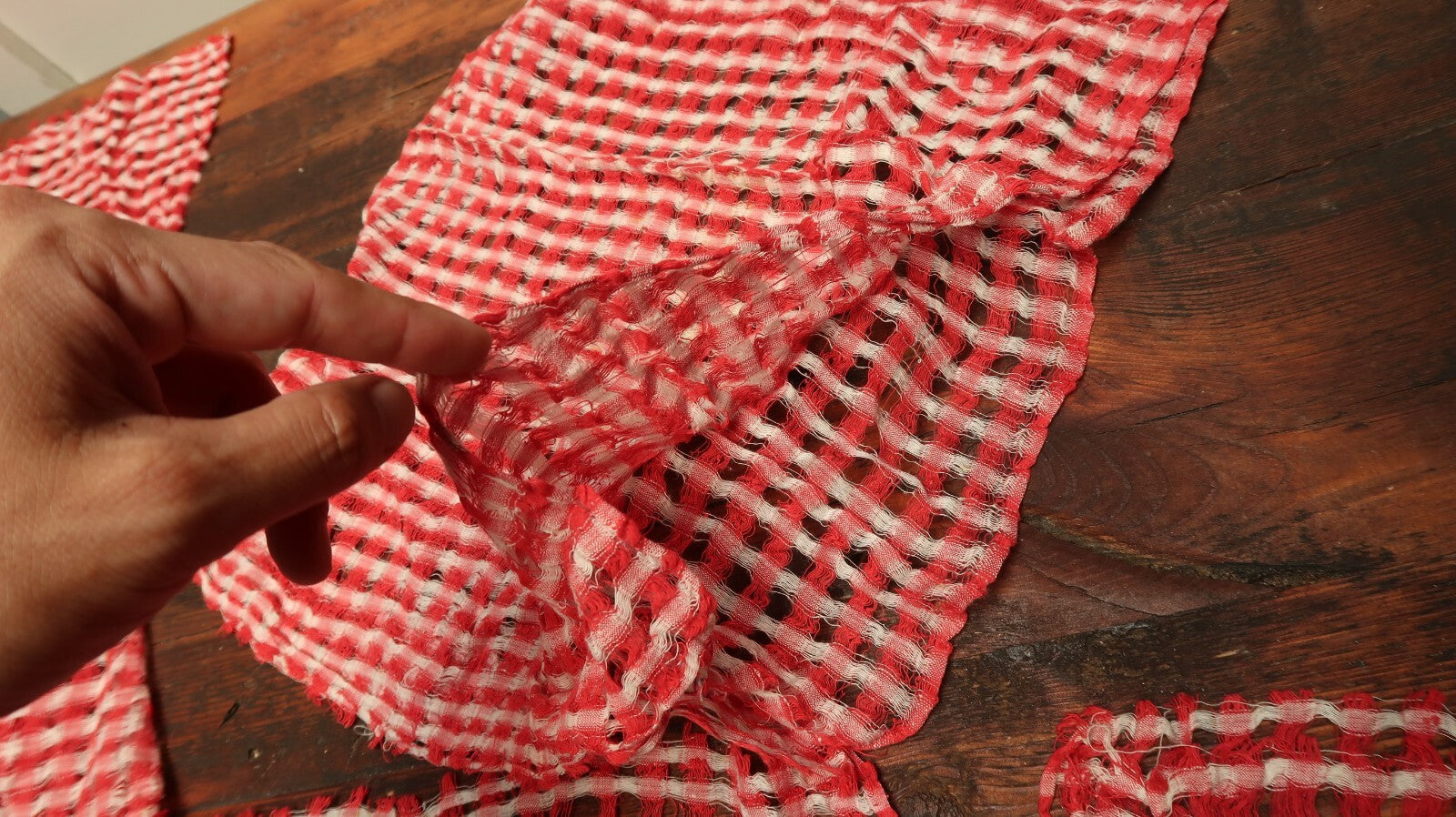 Antique Vintage Red and White Plaid Doll Fabric
