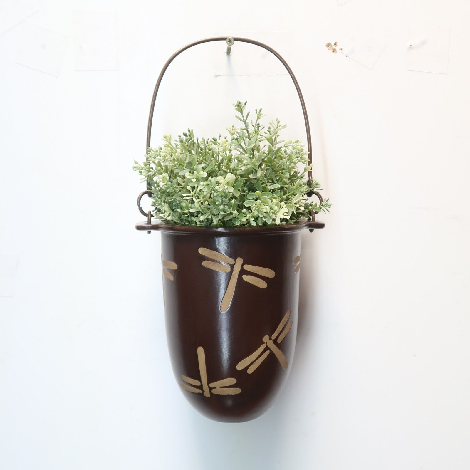 Ceramic Hanging Planter Plant Flower Pot Dragonfly Hand Made 6" x H 7.5"