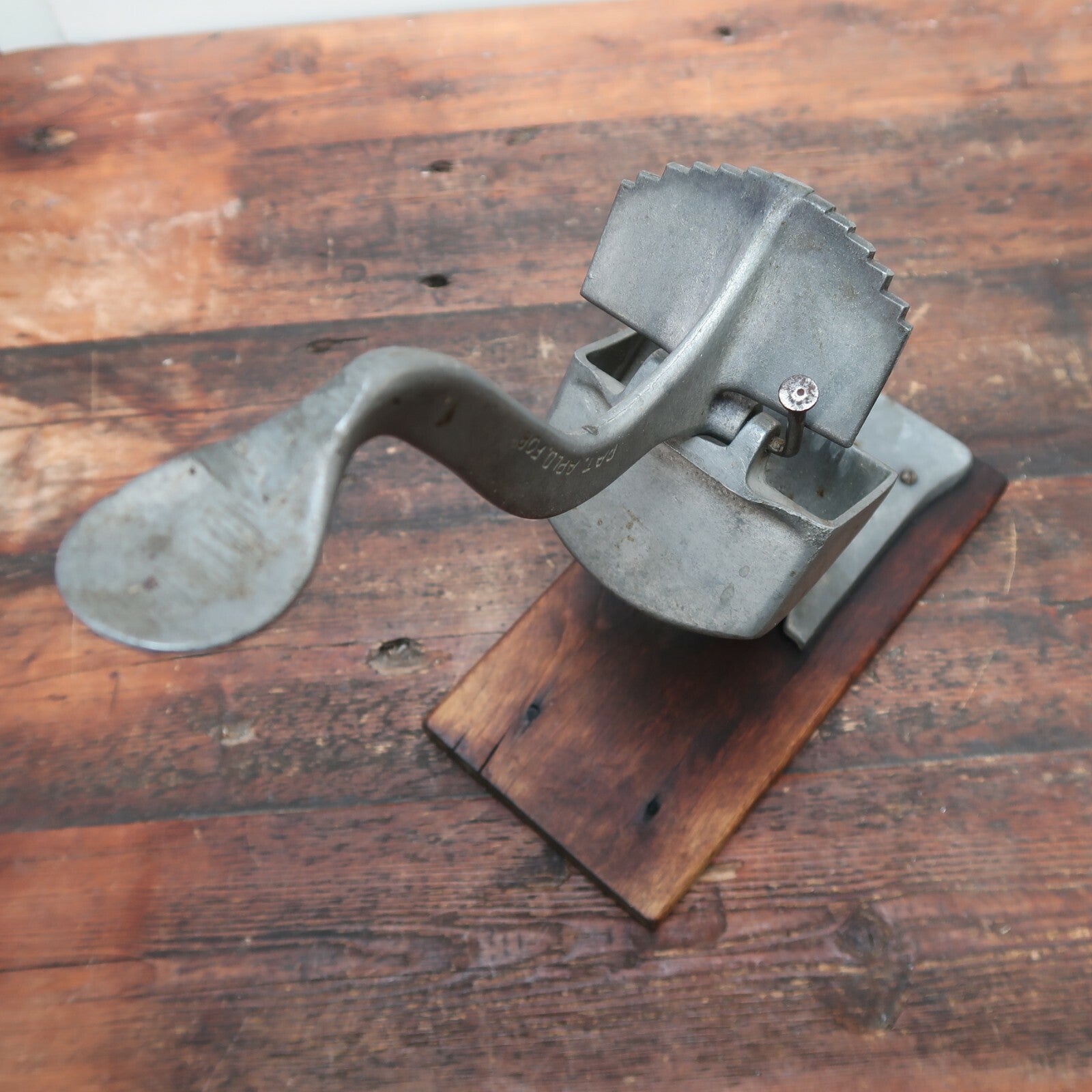Vintage Aluminum Hand Press Juicer With Wood Base