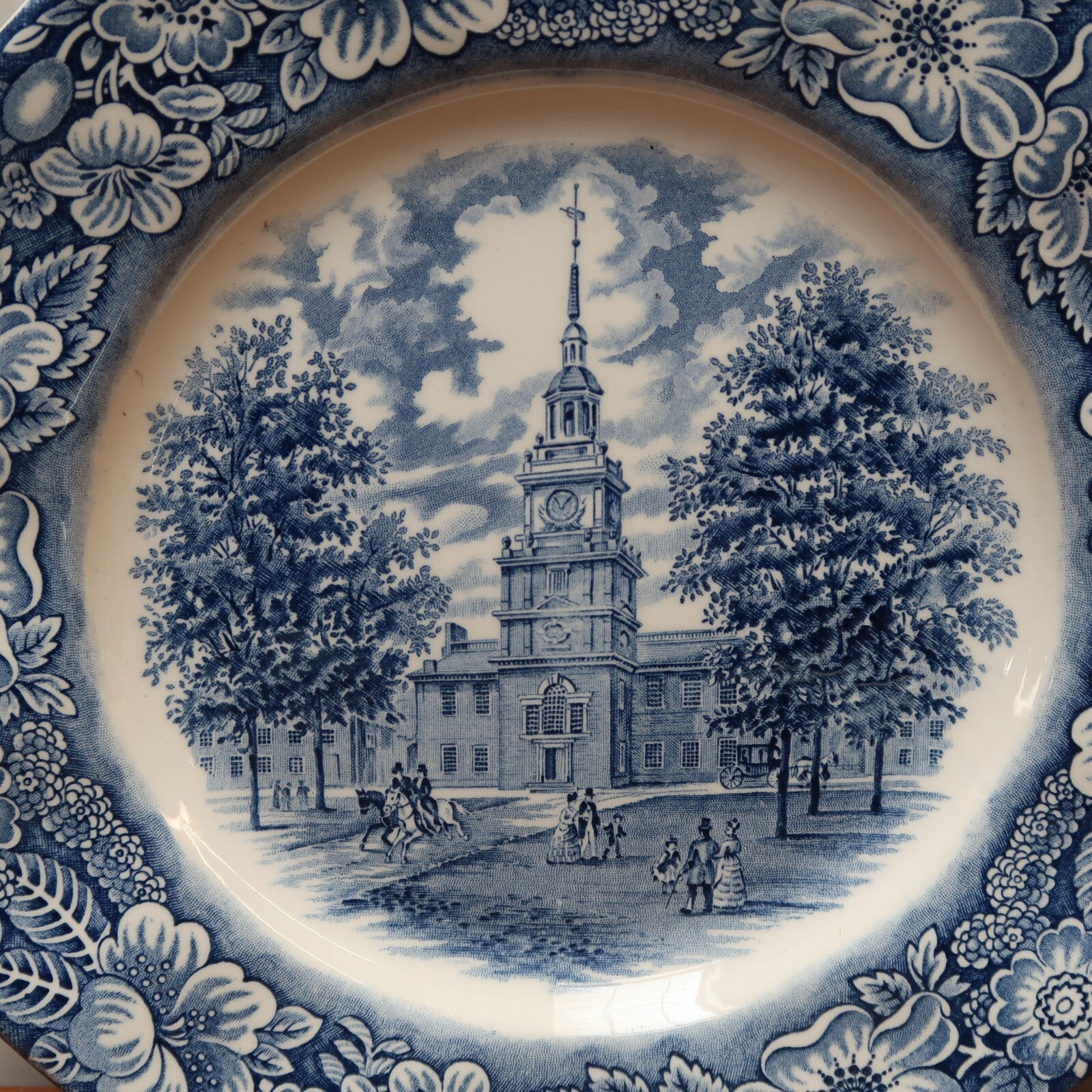 Vintage Liberty Blue Ironstone Plate Made In England Independence Hall 9.75"