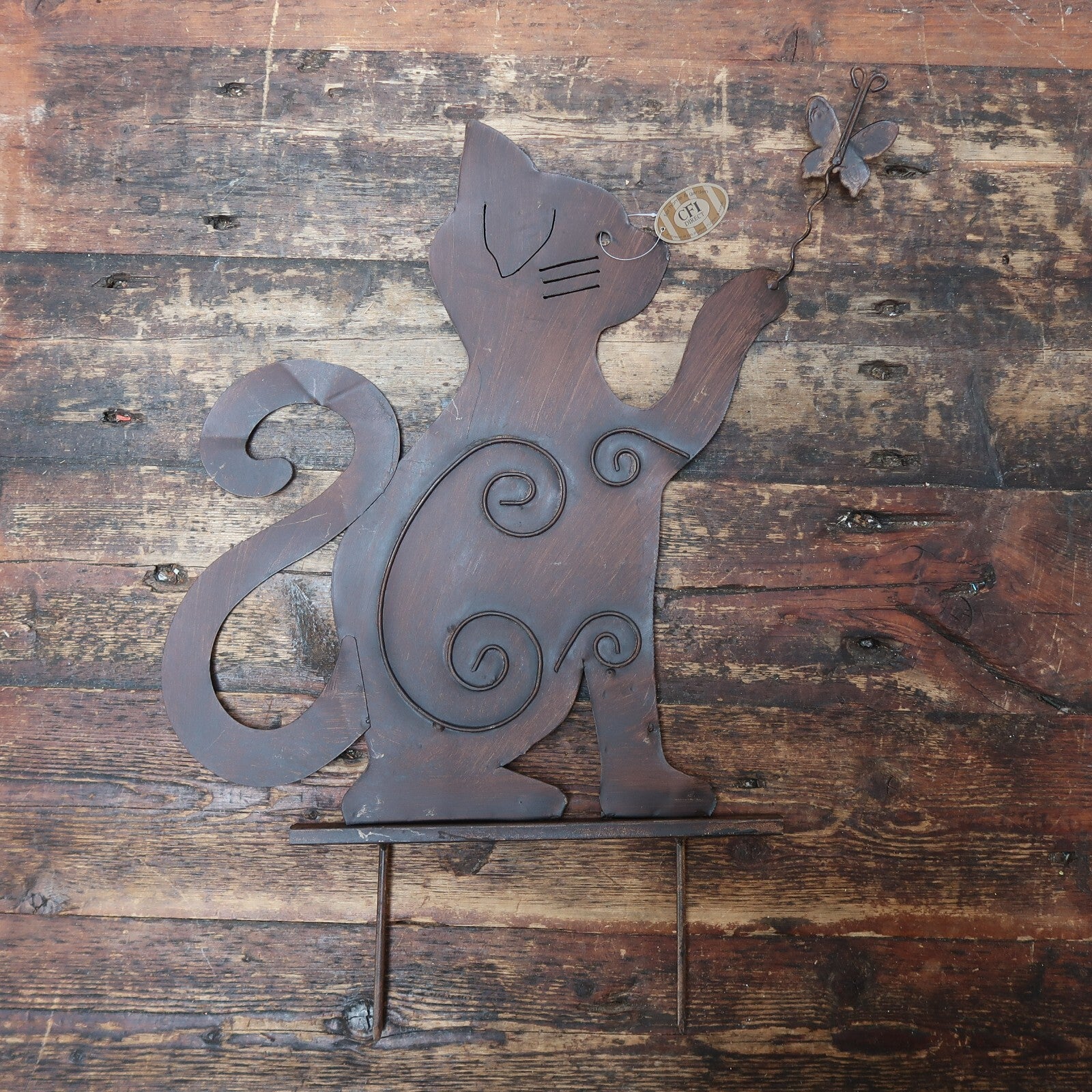 Large Rusty Metal Cats Playing With Butterflies (Set of 2) Free U.S. Shipping