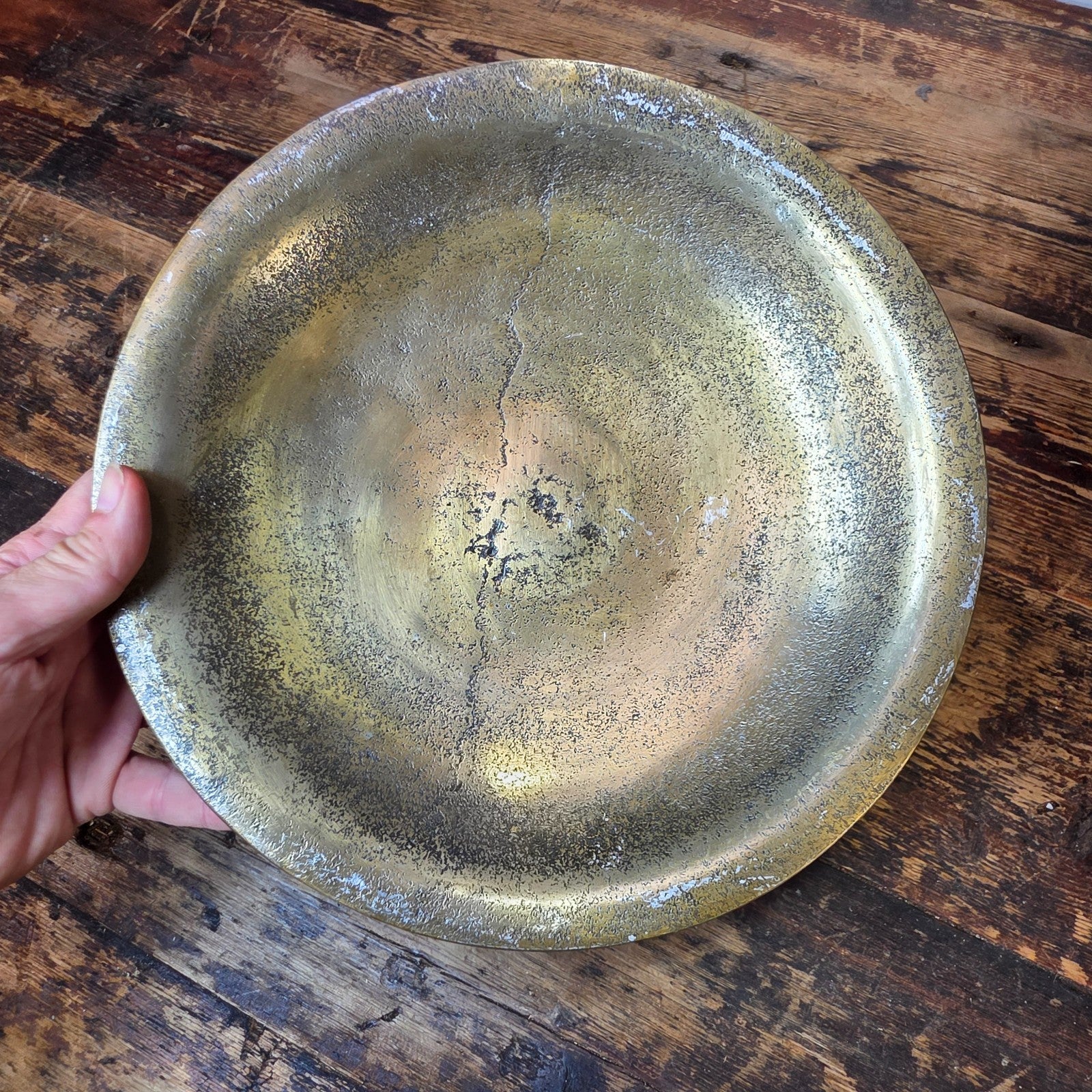 Set of 3 Gold Pedestal Display Dishes — Cast Aluminum, Textured Finish