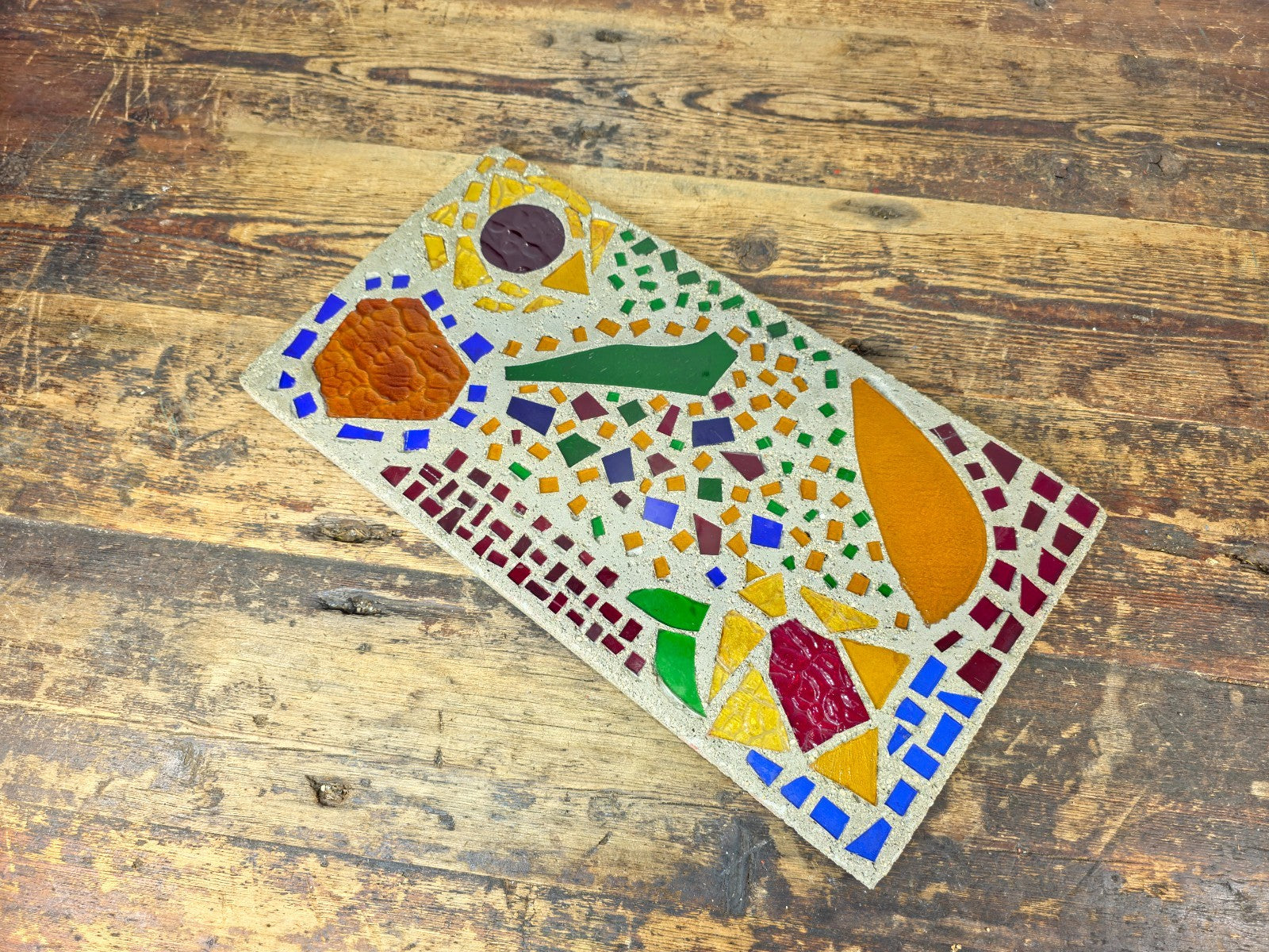 Glass Mosaic Art Tile Mid Century Style Abstract Colorful Wall Plaque 7.2lb.