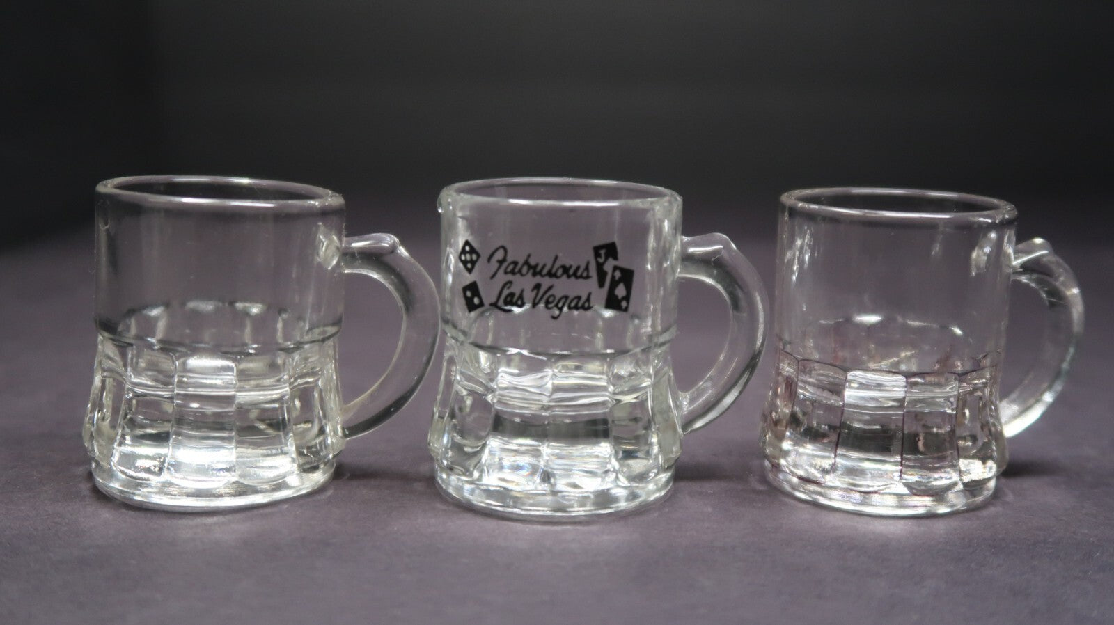 Set of 3 Fabulous Las Vegas NEVADA Shot Mug Glass Federal Glass Company H 1.85"