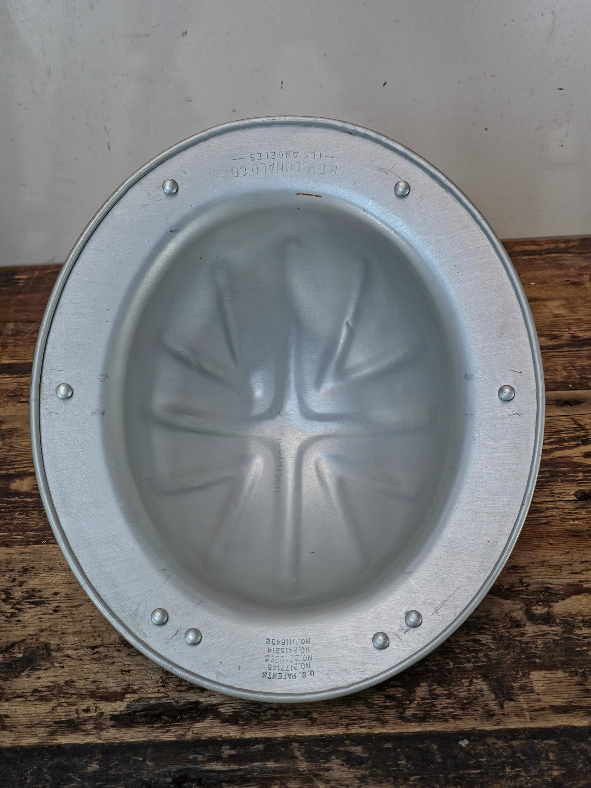 Vintage B.F. McDonald Co. Aluminum Hard Hat – Los Angeles, c.1940s–1950s