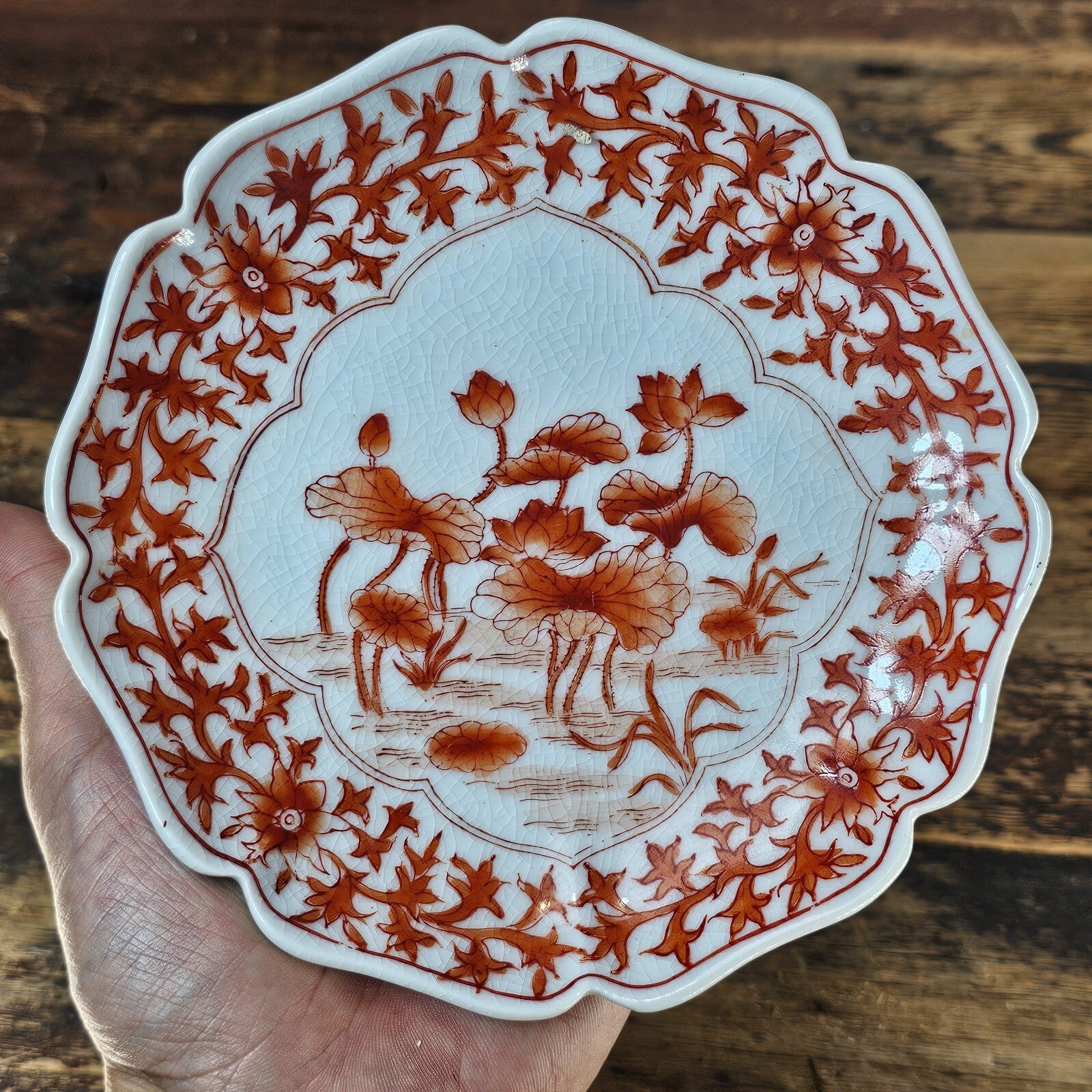 Vintage Lotus Plate & Ashtray | Hand-Painted in Hong Kong on Japanese Earthenwar