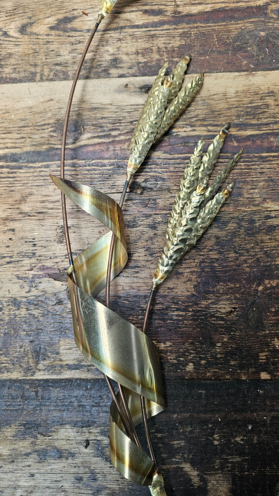 Vintage 70's Brass Metal Wheat Wall Hanging Art 29"H