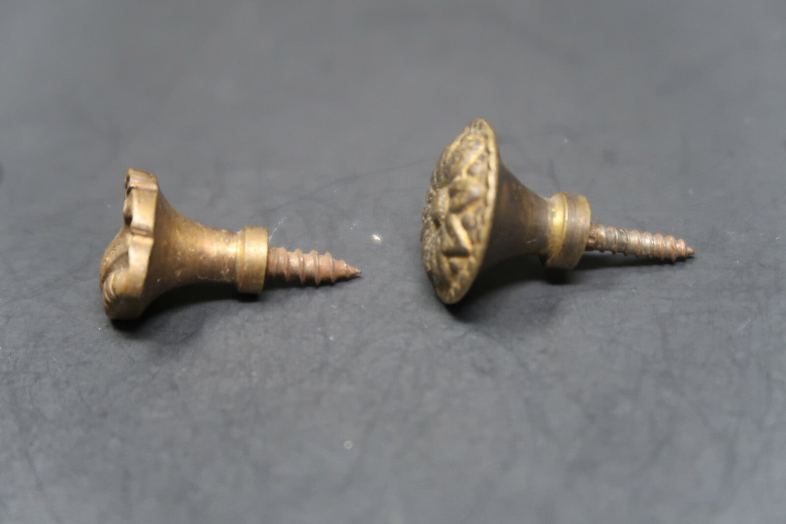 Set of 2 Small Antique Ornate Brass Drawer Pulls with Screws