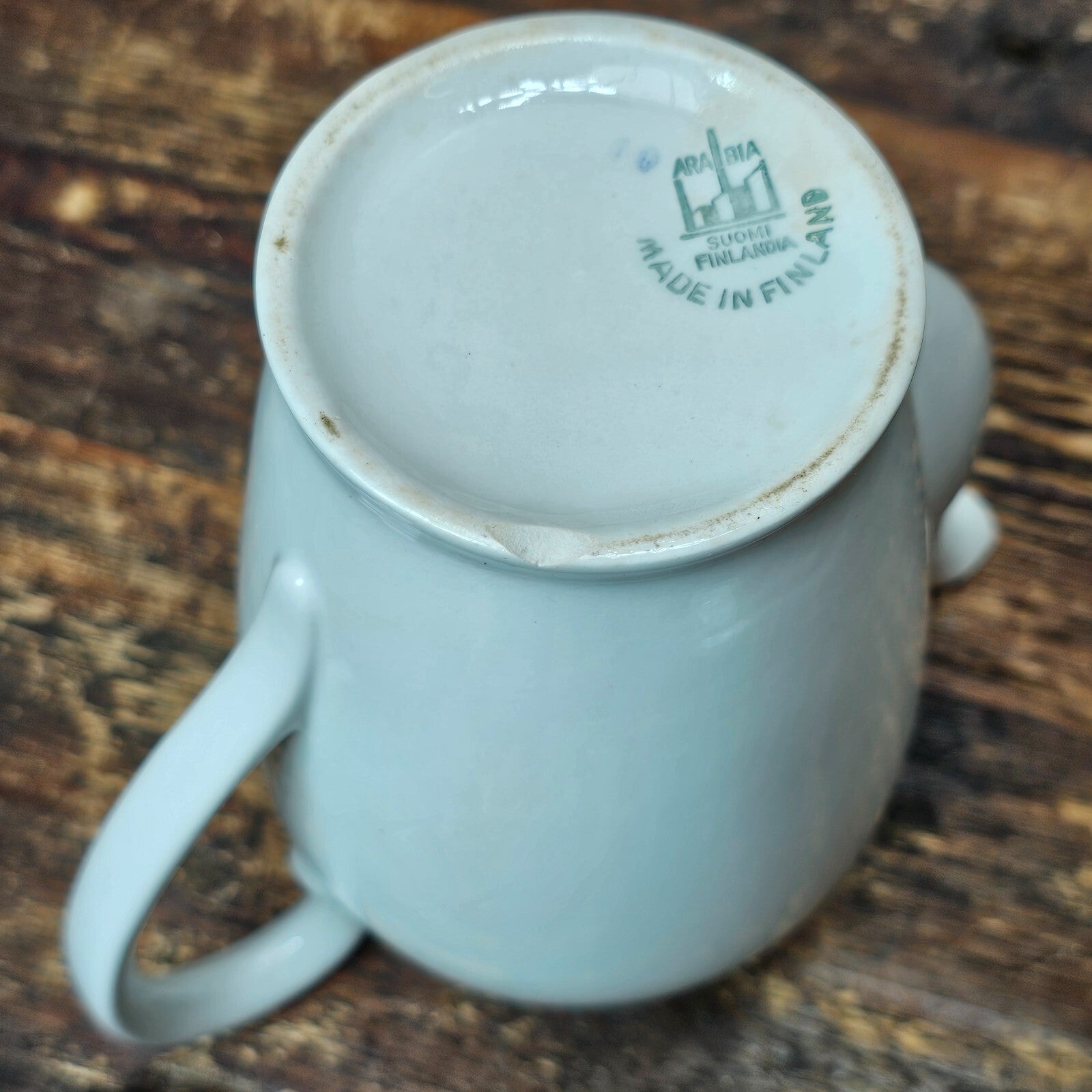 Arabia Suomi Finland Green Band Ribbons White Demitasse Cup & Saucer + Teapot