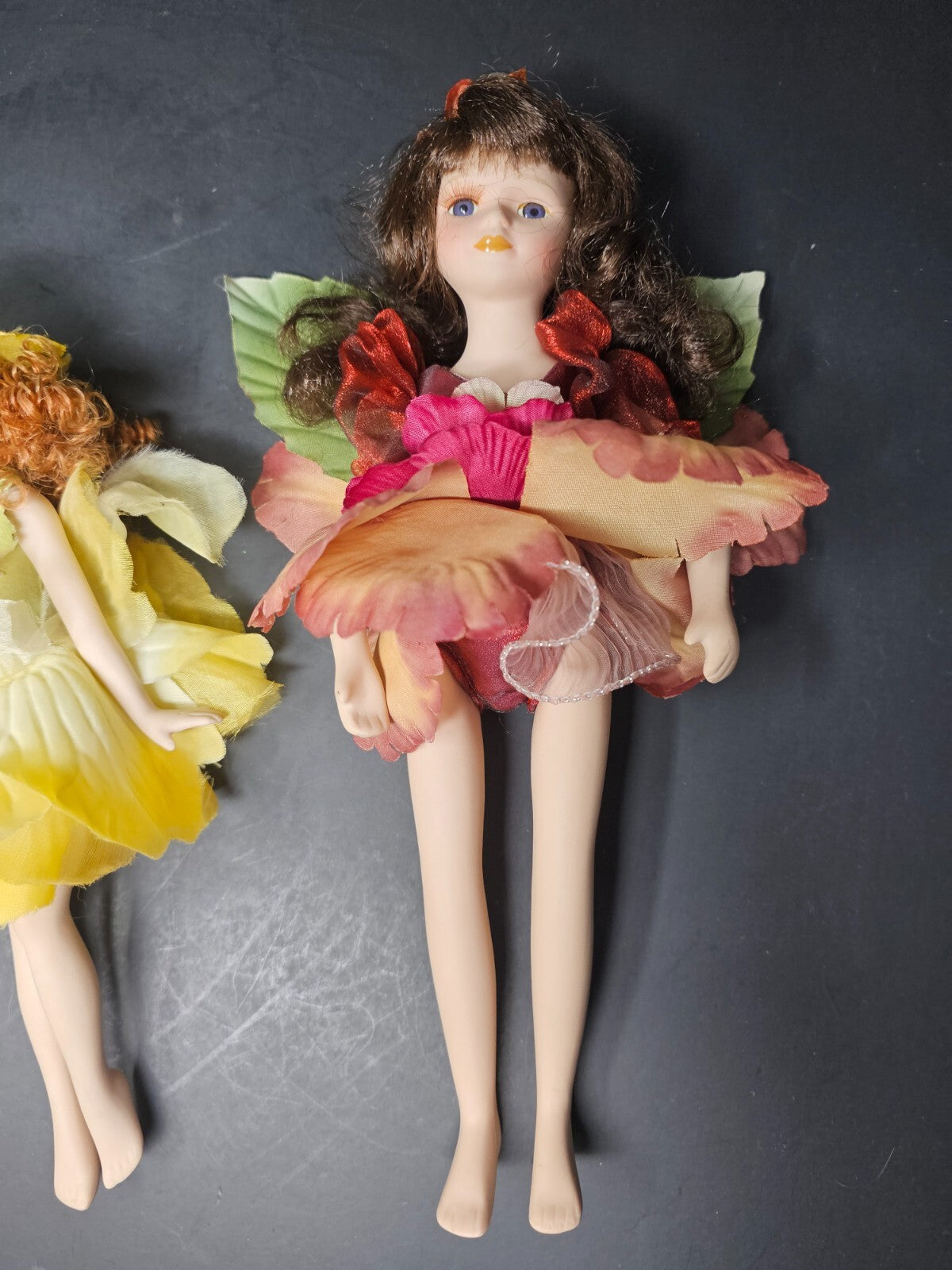 Set of 2 Porcelain Flower Fairy Figurines Garden 9.5" & 12" H