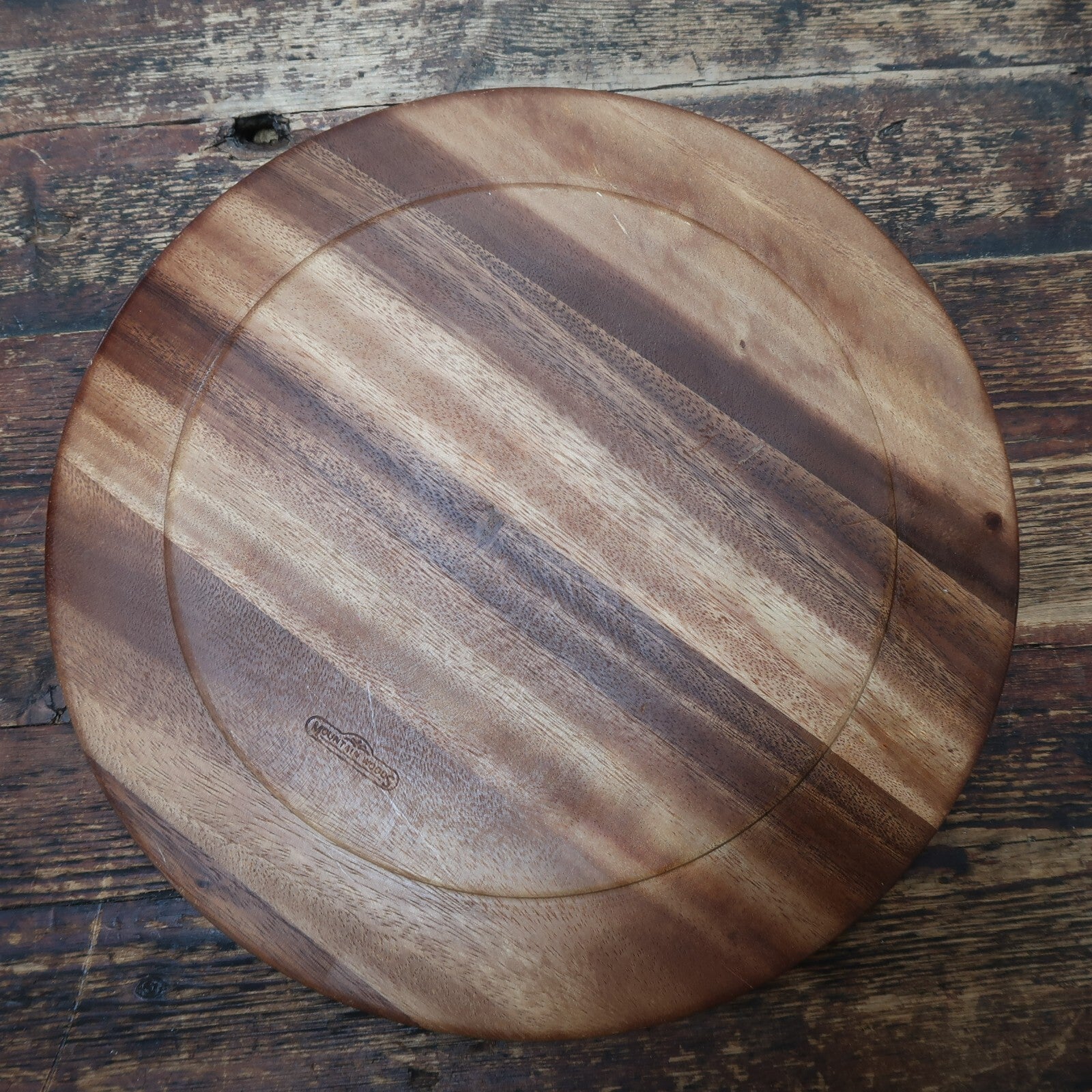 Acacia Wood Round Wood Plates 13" with 2" Wide Lip (Set of 5) NOS