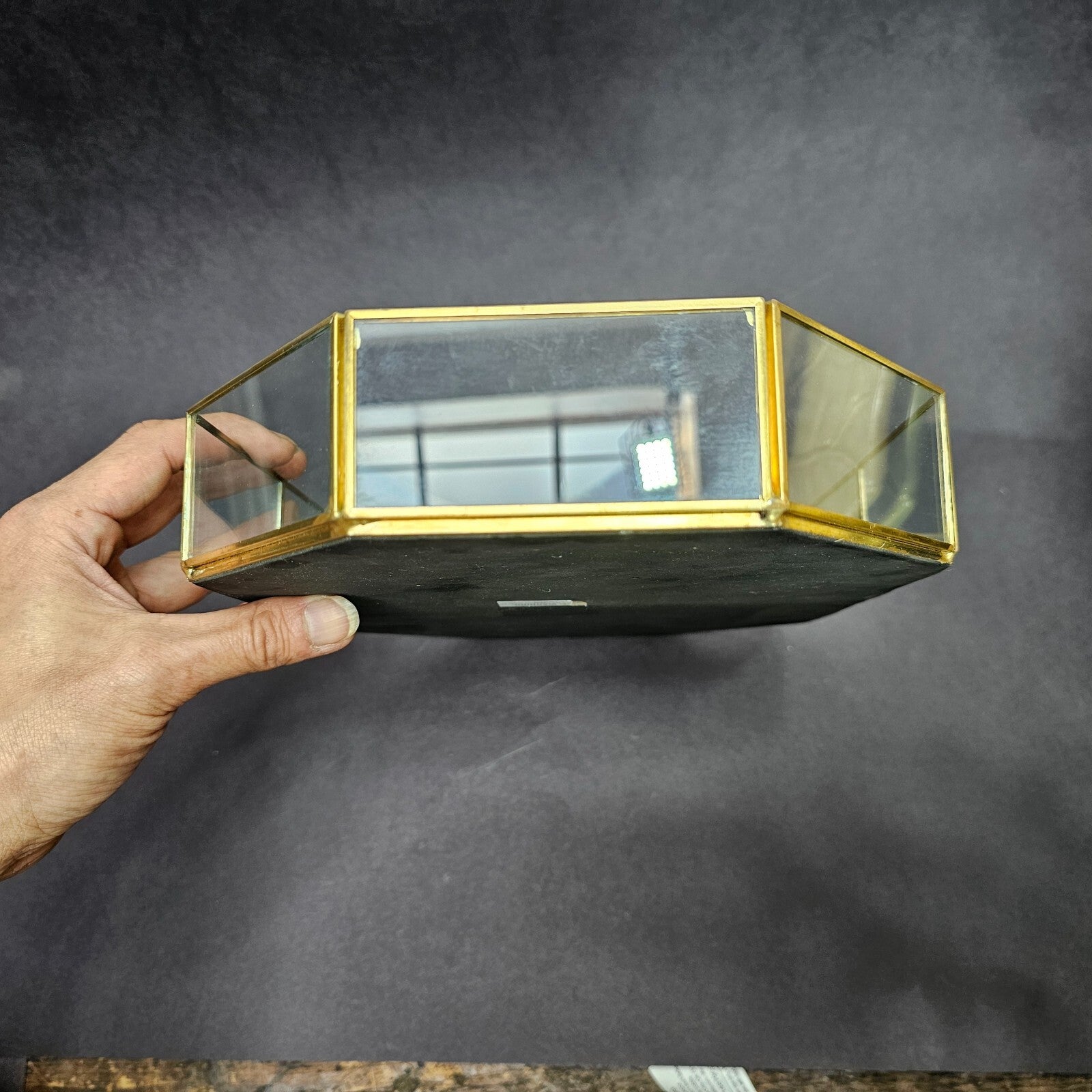 Decorative Brass Glass Jewelry Tray 12.5" L x 8.5" W x 2" H