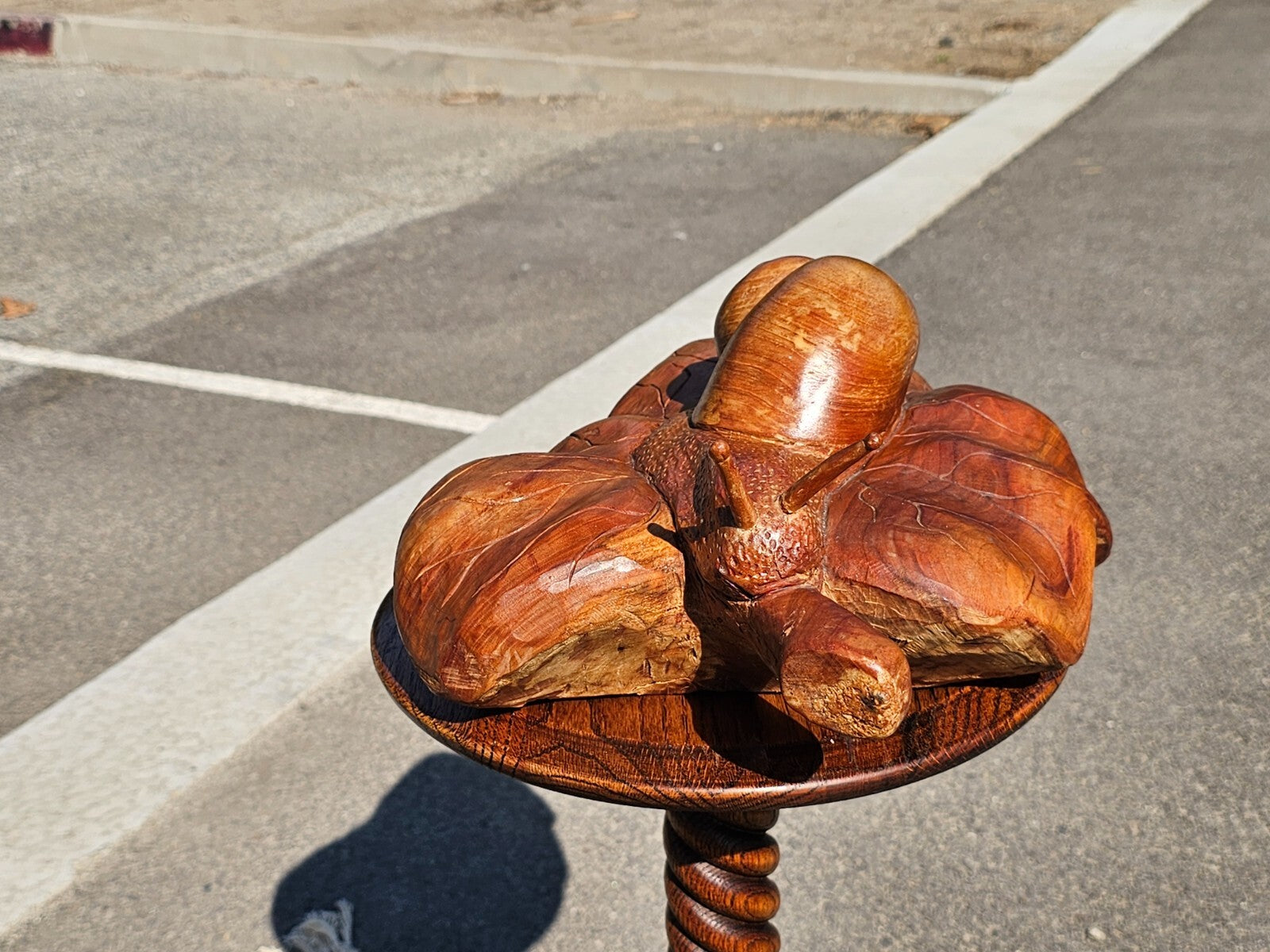 Handcrafted Wooden Snail on Leaf Sculpture Signed 19"L x 11"W x 5.5"H