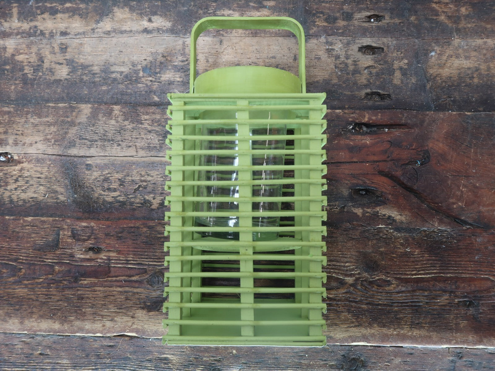 Green Bamboo Candle Lantern With Handle 5.5" x 5.5" x H 9.5"