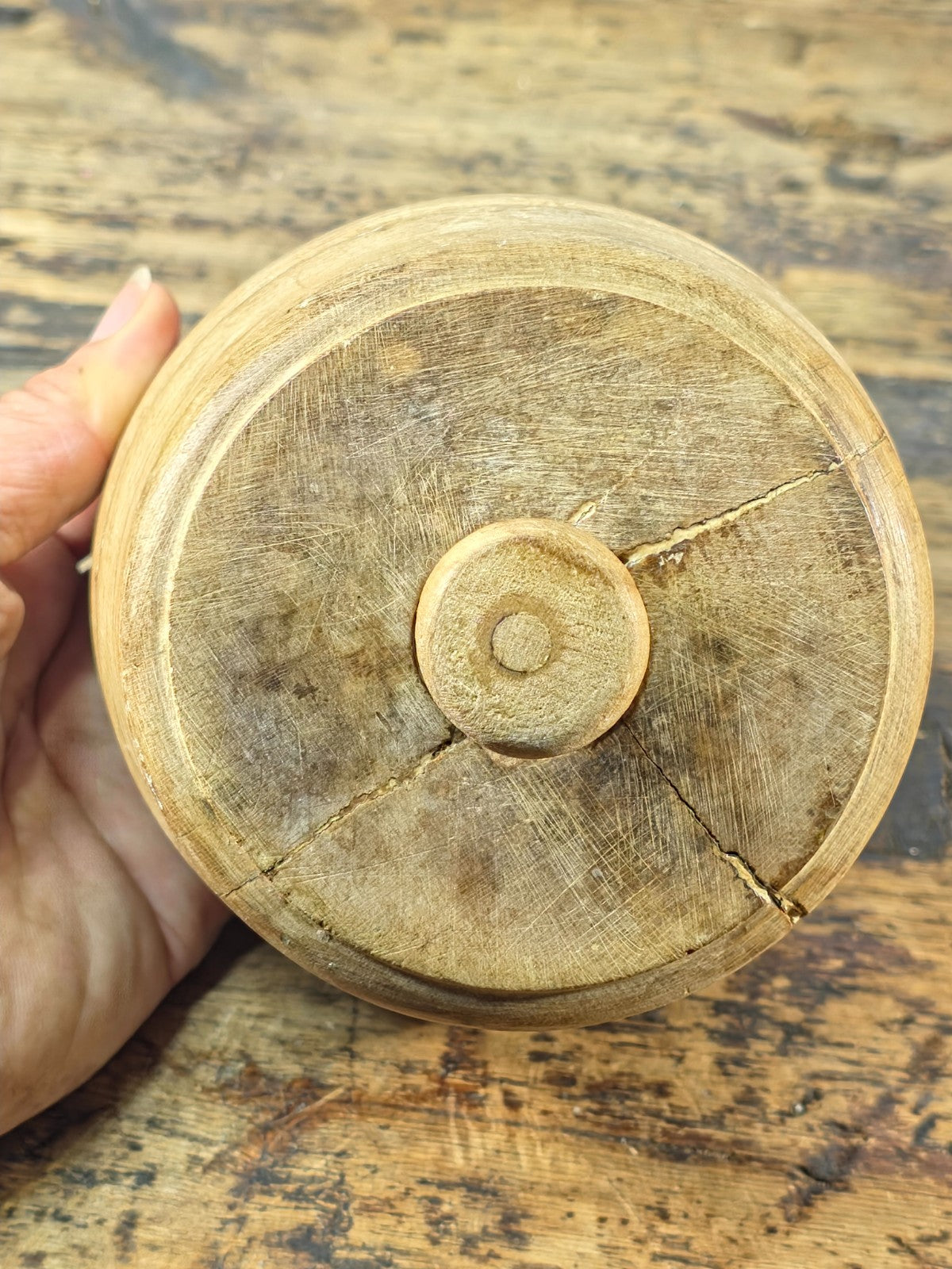 Antique Primitive Wooden Butter Mold | Hand-Carved Floral Design