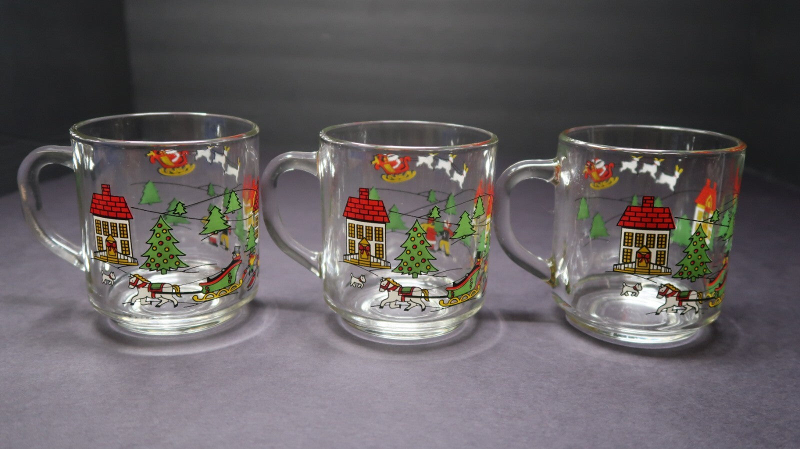 Set of 3 Luminarc Christmas glass Mugs