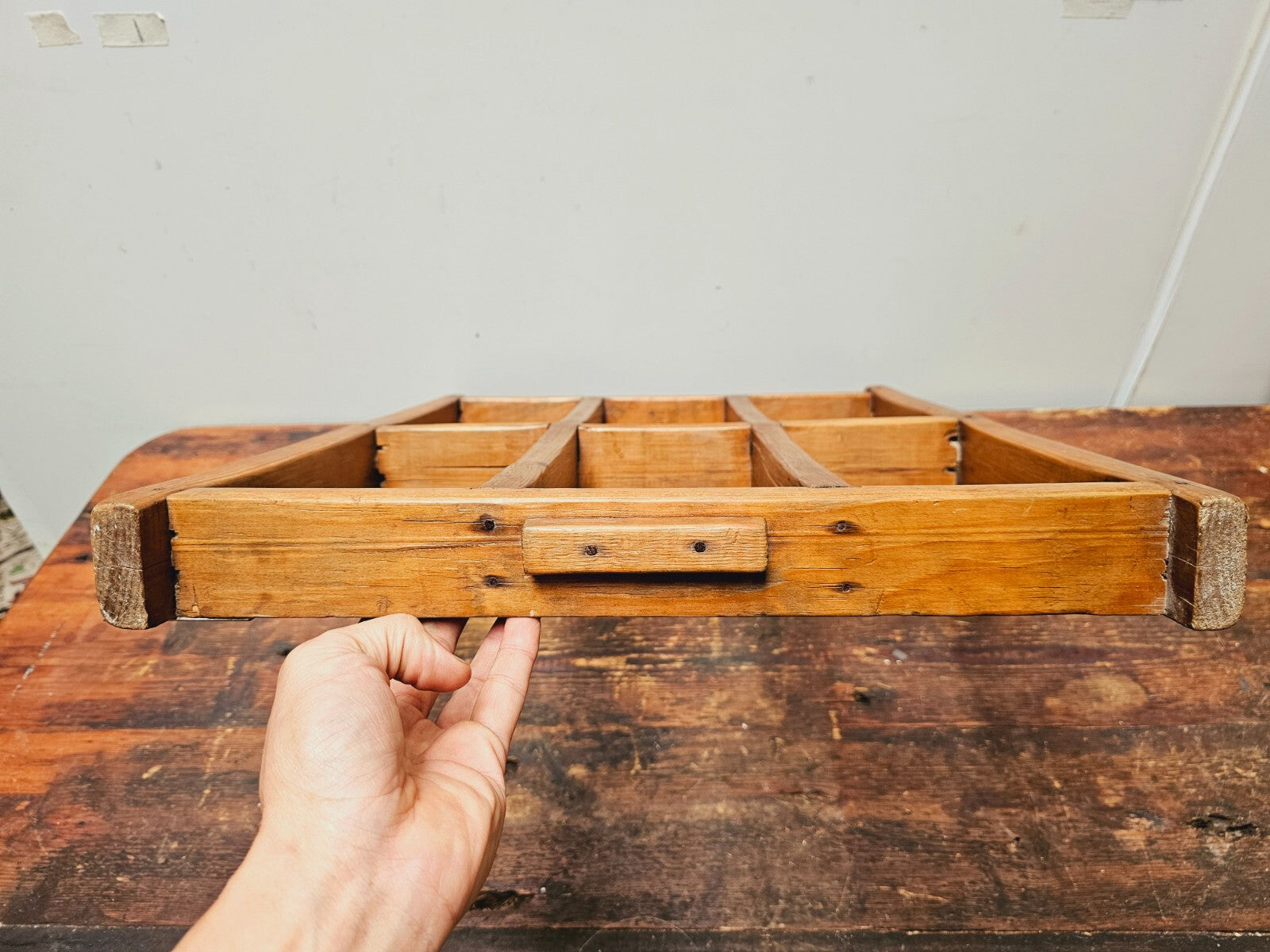 Antique Wood Brick Mold Shot Glass Wall Display Holder