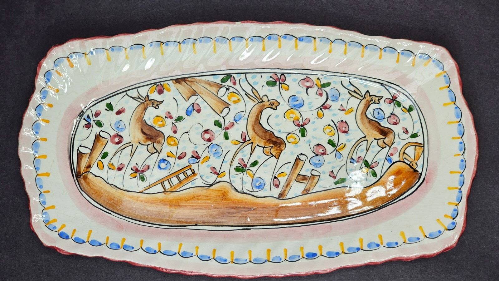 Hand Painted Coimbra Pottery Serving Platter Wall Hanging Plate Portugal