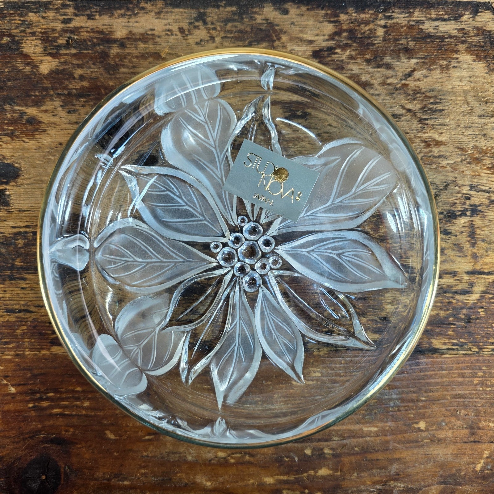Studio Nova Japan by Mikasa Gilded Poinsettia Candy Dish Gold Rim Crystal 5.25"