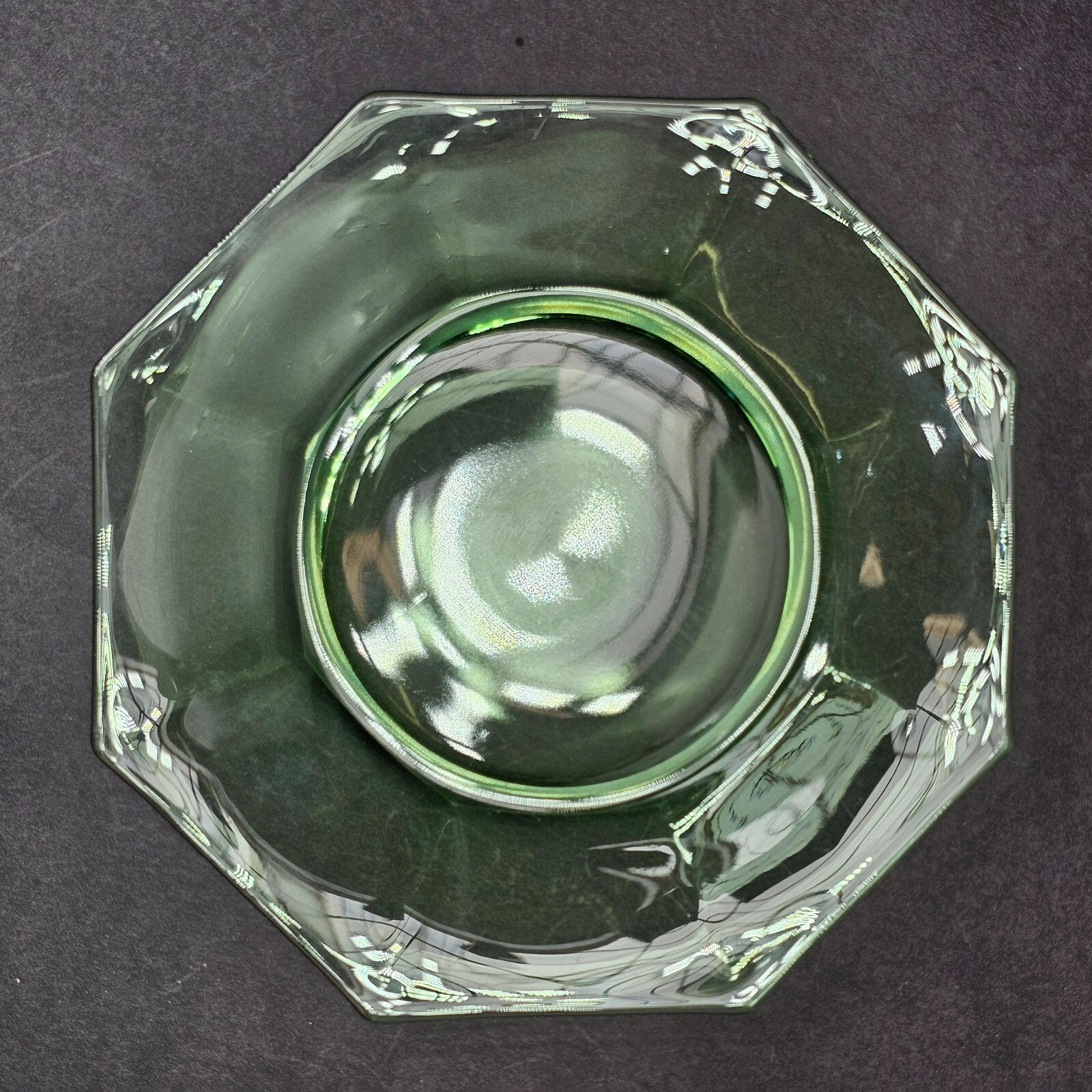 Set of 3 Heisey Ribbed Octagon Green Cup & Saucer + Dessert Plate Set (C)