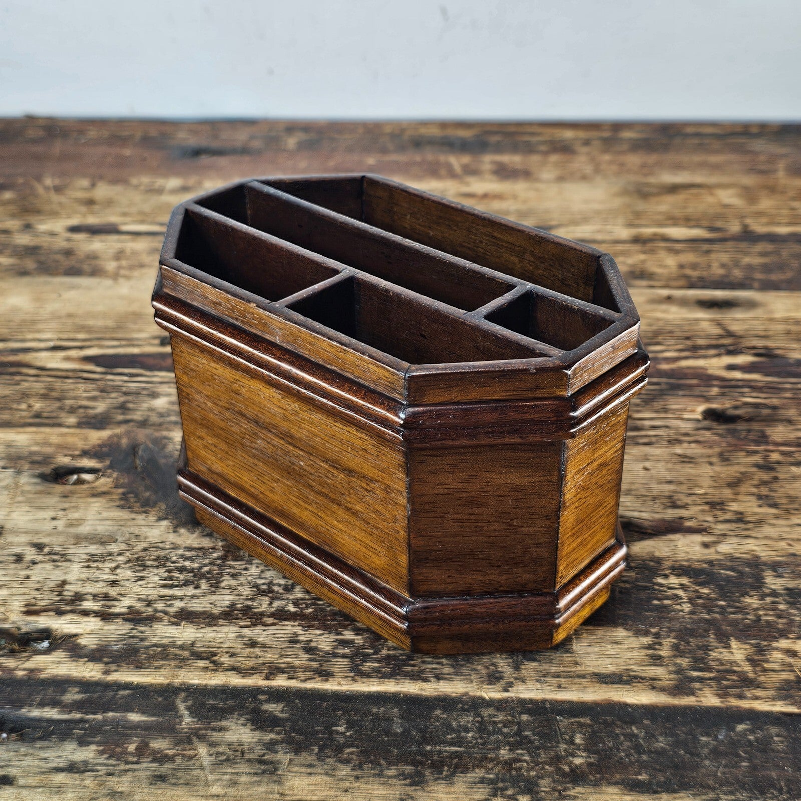 Vintage Mahogany Pen Holder (1980s)