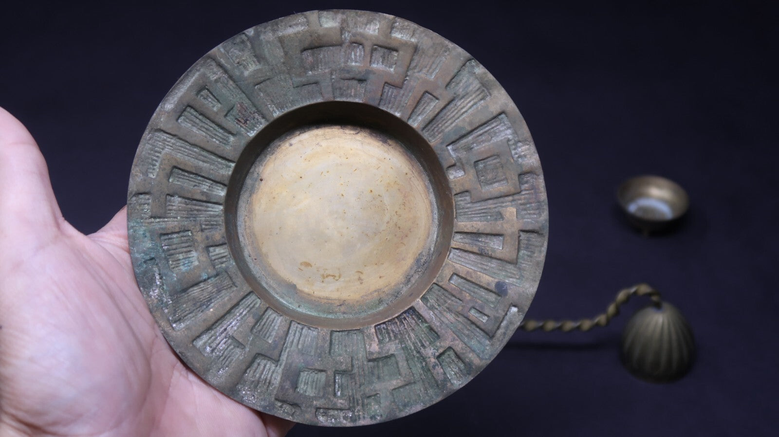3 Piece Set Asian Style Brass Candle Holder With Snuffer Vintage