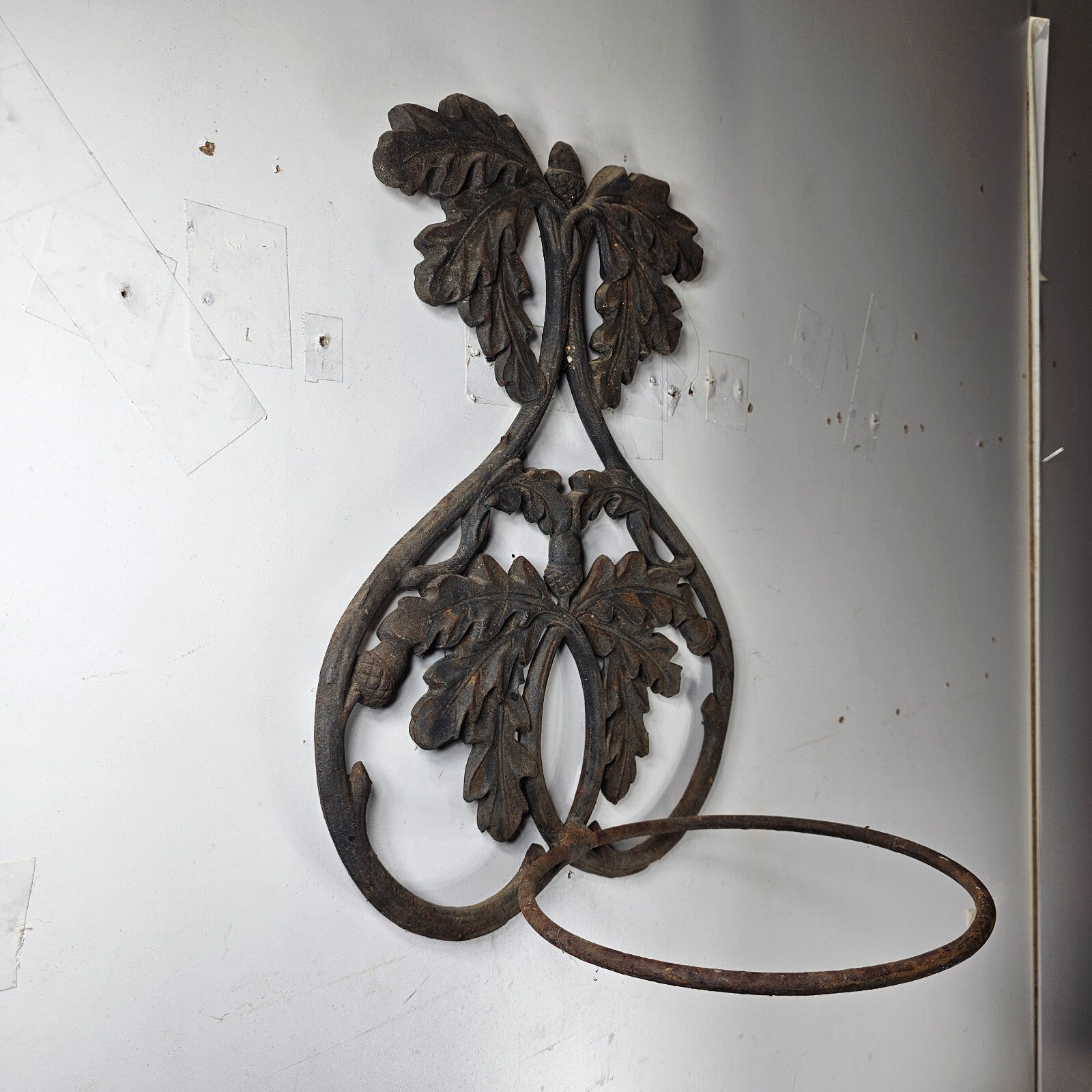 Victorian Style Cast Iron Wall Planter Oak Branch and Acorn Design