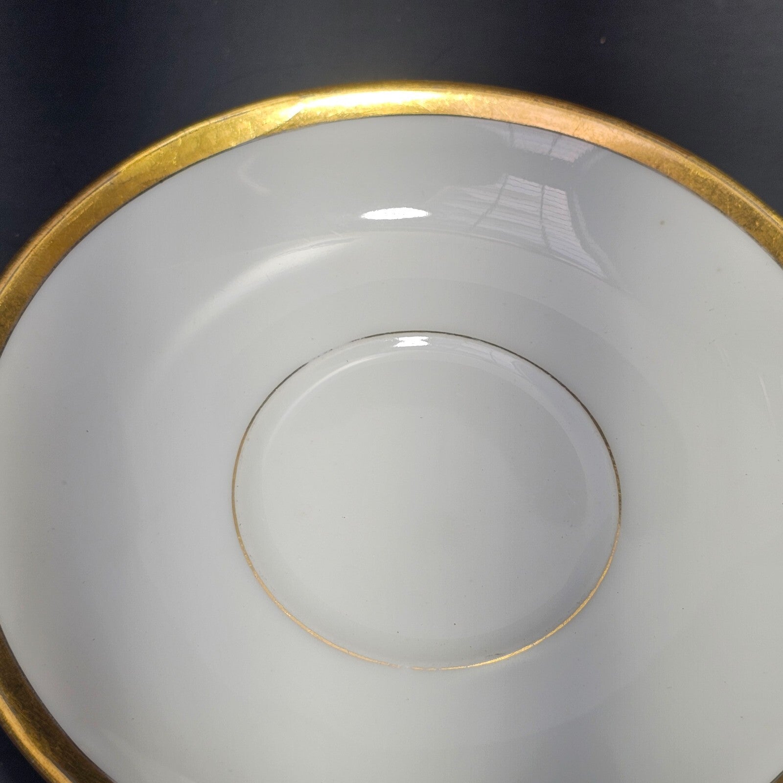 Theodore Haviland Limoges France Teacup Saucer & Fruit Bowl Set White Gold Trim