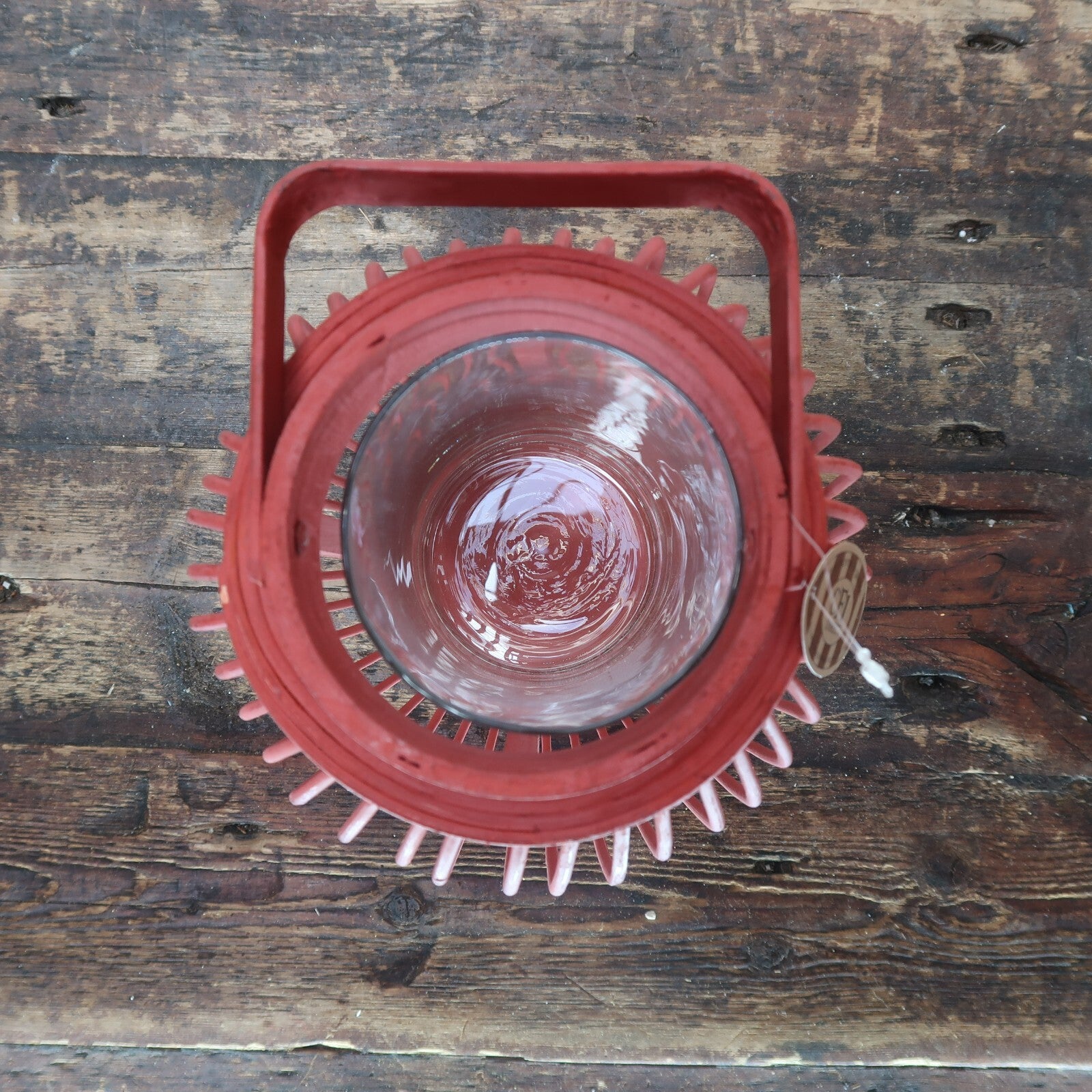Red Bamboo Candle Lantern With Handle 7.5" x 7.5" x H 11.5"