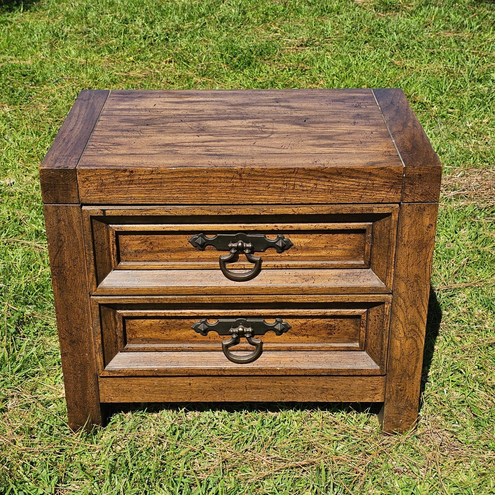 Wood Nightstand With 2 Drawers Bedside Table