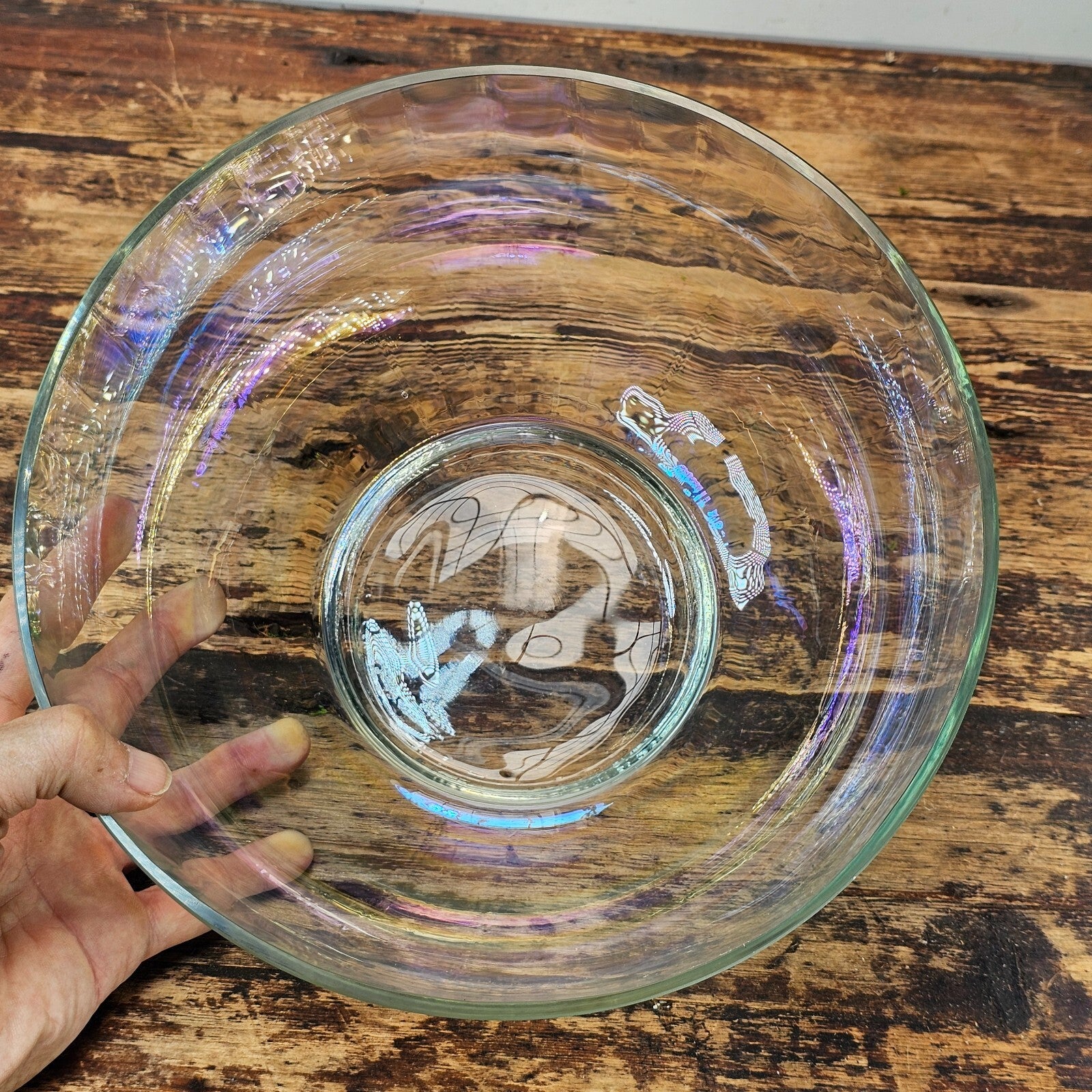 Vintage Iridescent Optic Glass Salad Bowl 10"Diam x 5"H